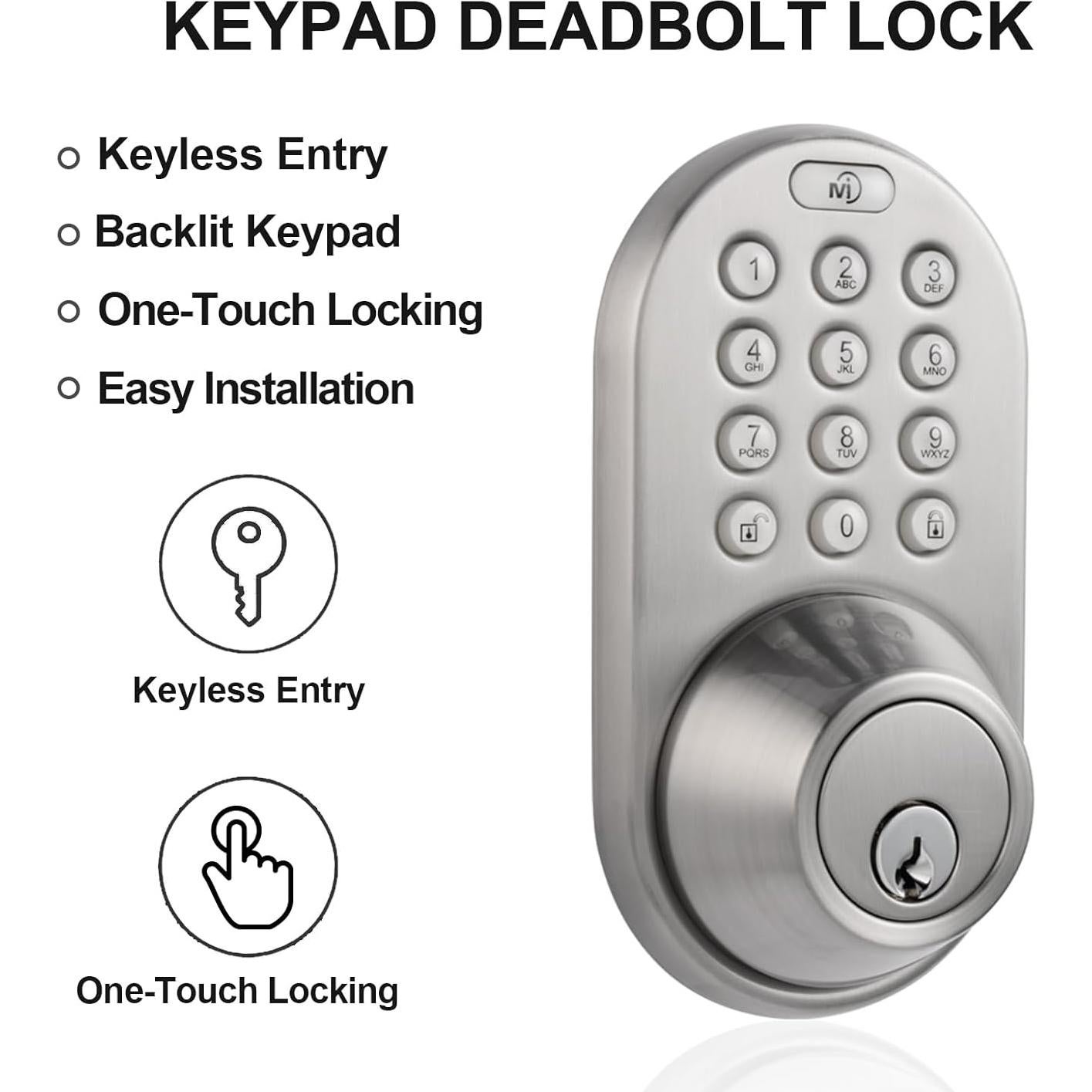 Cerradura Electrónica MiLocks TFK con Teclado y Pomo Níquel Satinado