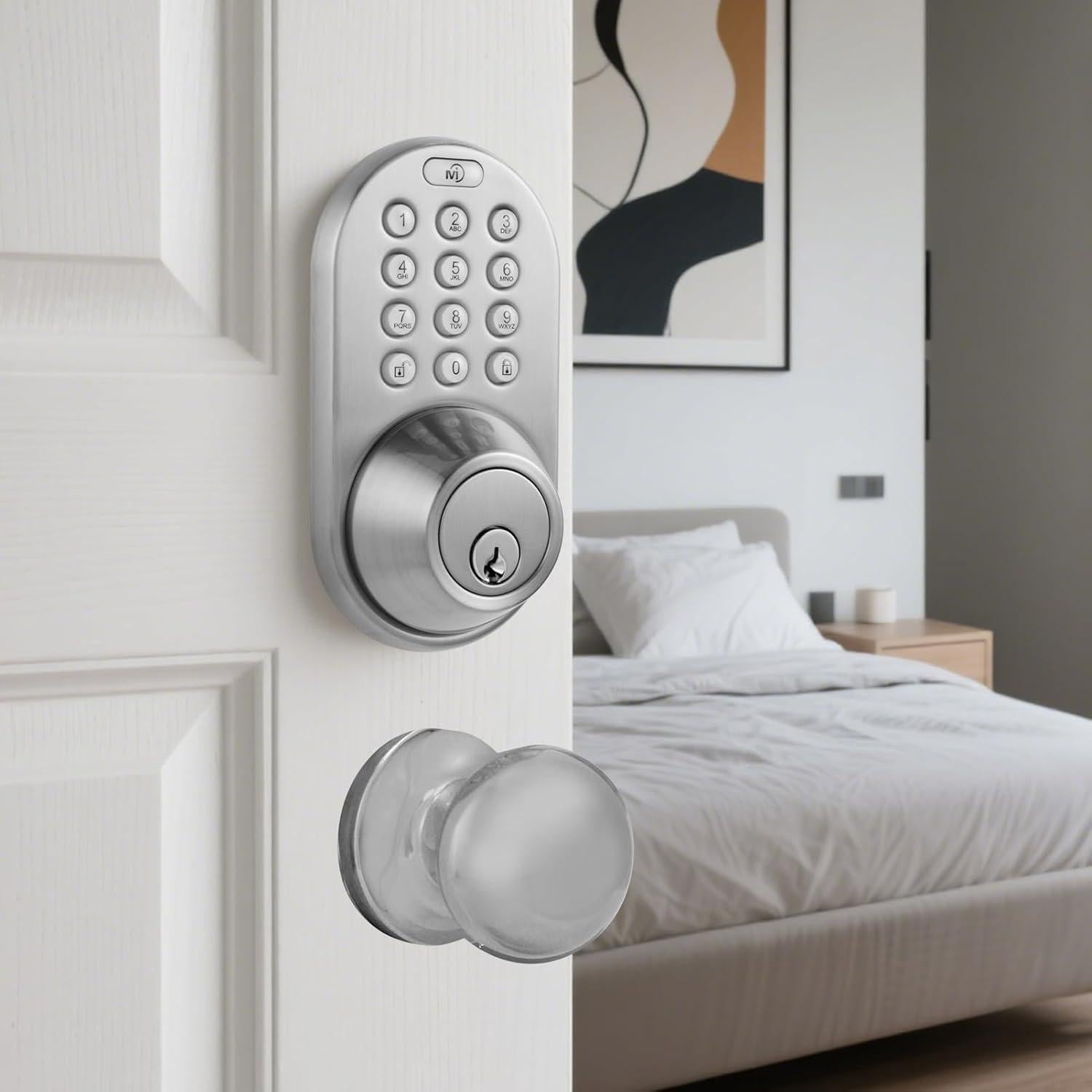 Cerradura Electrónica MiLocks TFK con Teclado y Pomo Níquel Satinado