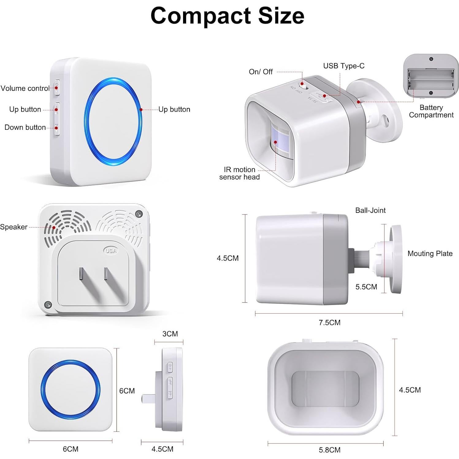 Timbre de puerta COTINSE inalámbrico con sensor de movimiento