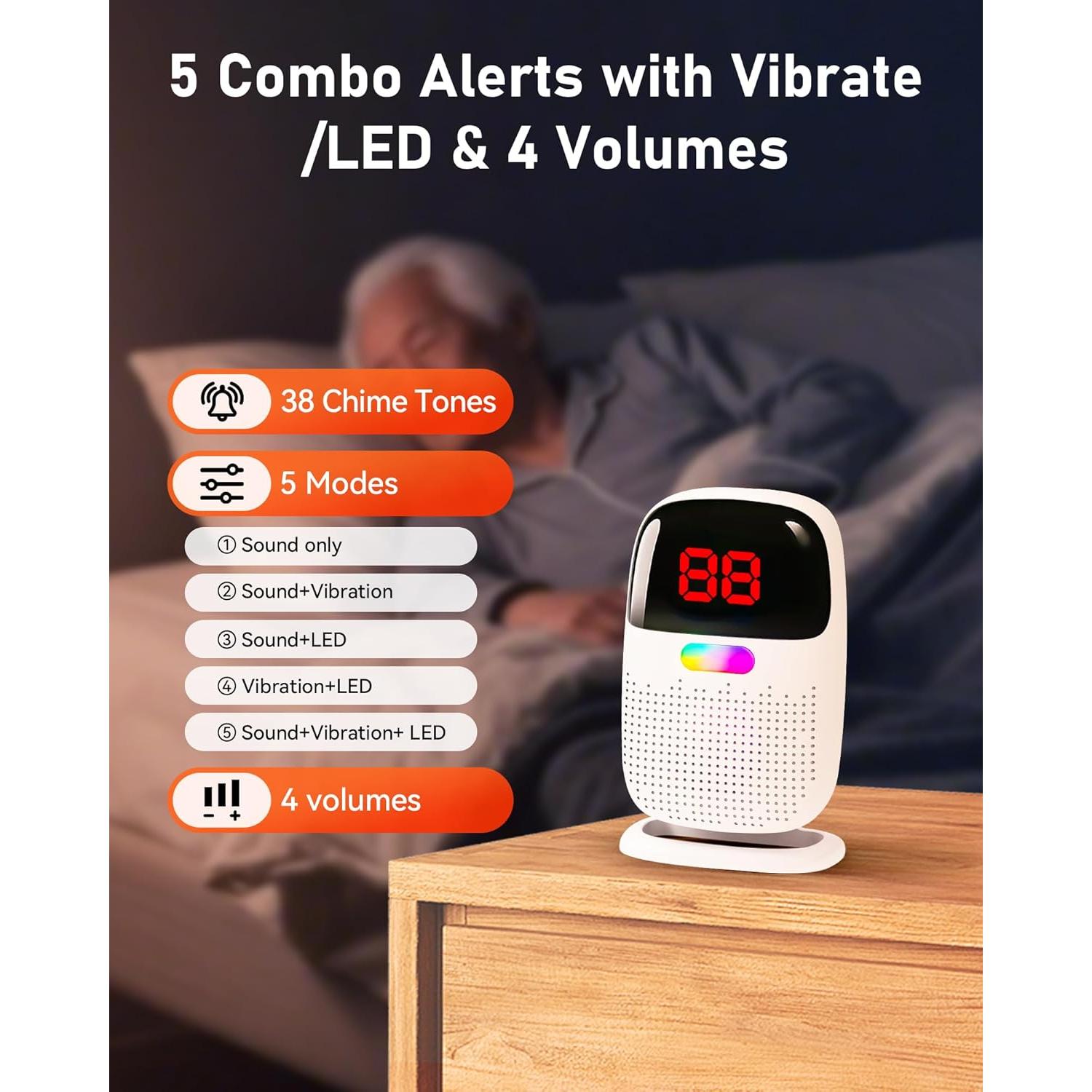 Alarmas de Cama PILSAMAS con 2 Sensores y Receptor Inalámbrico