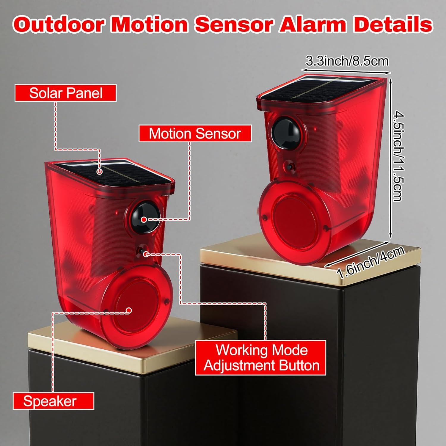 Qualirey Paquete de 4 Alarmas de Movimiento Solar 129dB LED