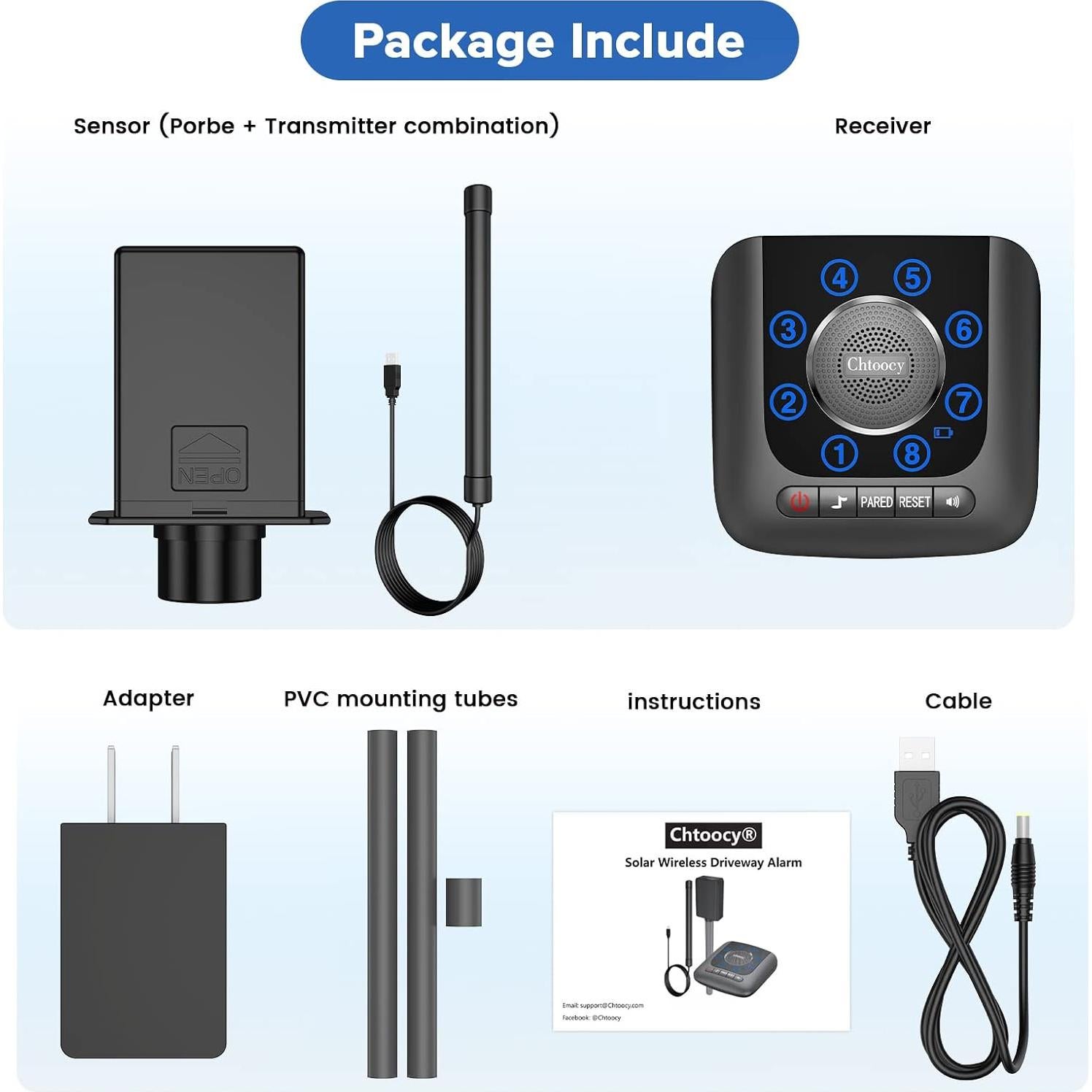 Sensor de Alarma Inalámbrico Solar Chtoocy CH-MR2022-11