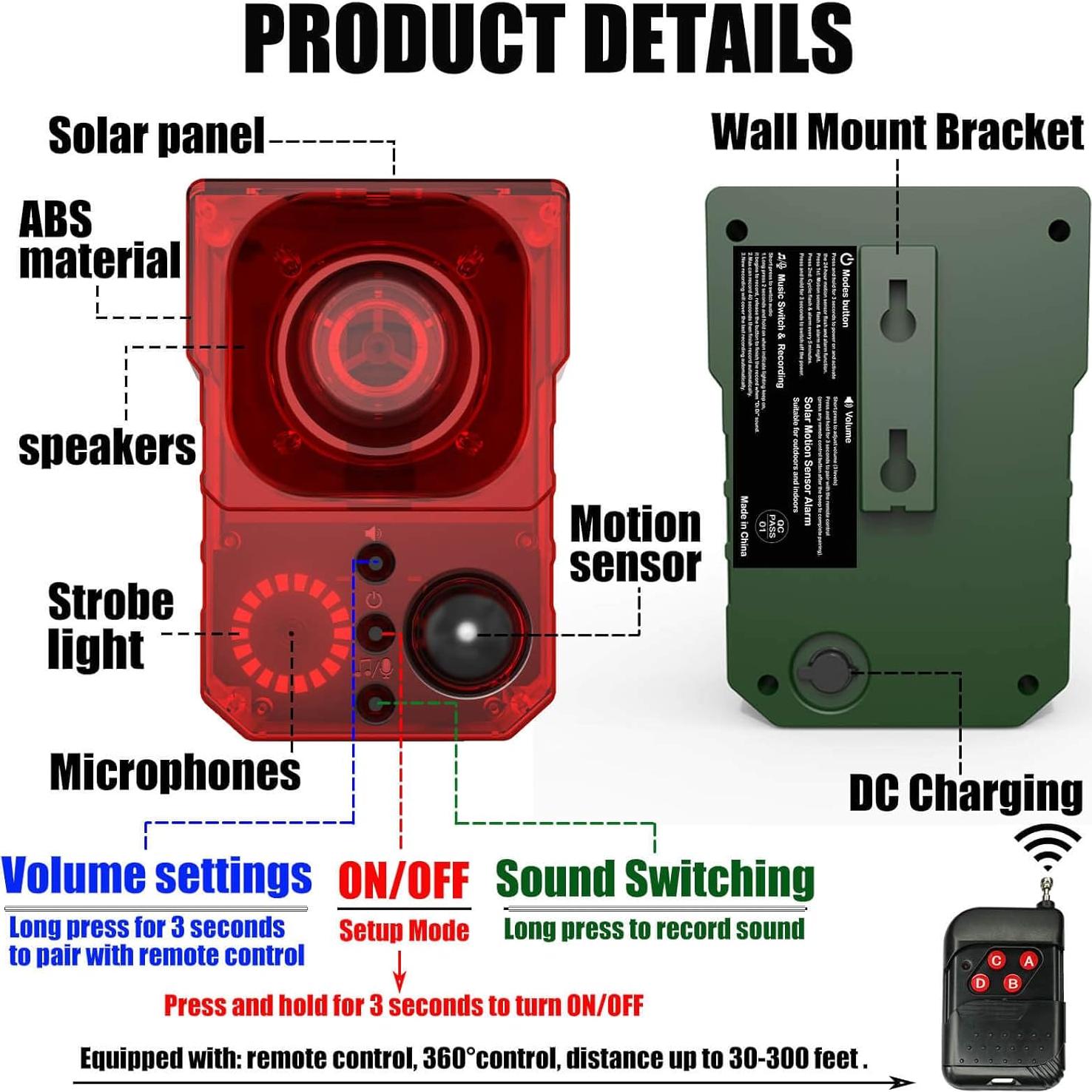 Alarma Solar de Movimiento WAPPENDLEY 129dB con Control Remoto