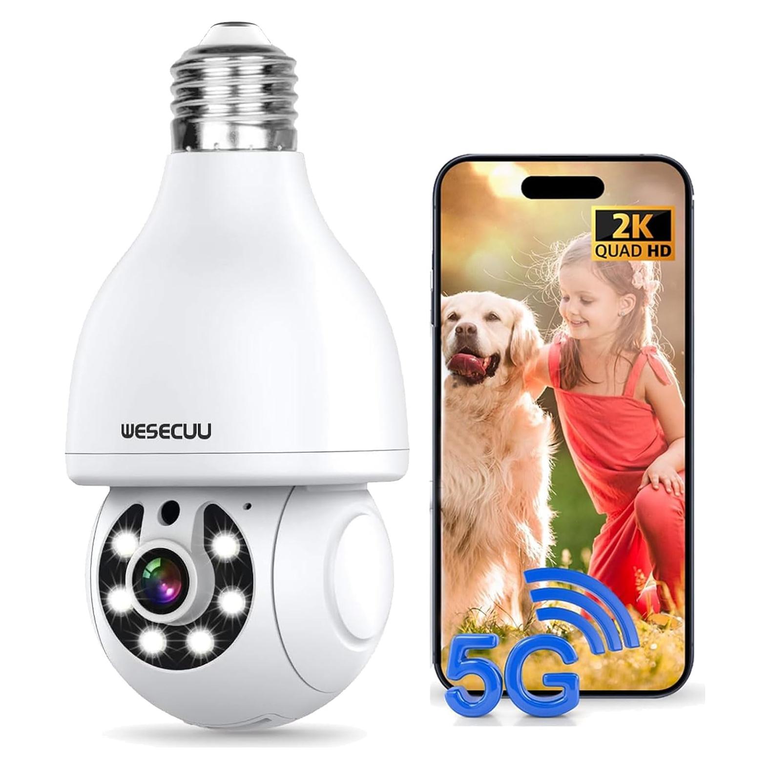 Cámara de Seguridad Inalámbrica WESECUU 2K con Bombilla WiFi