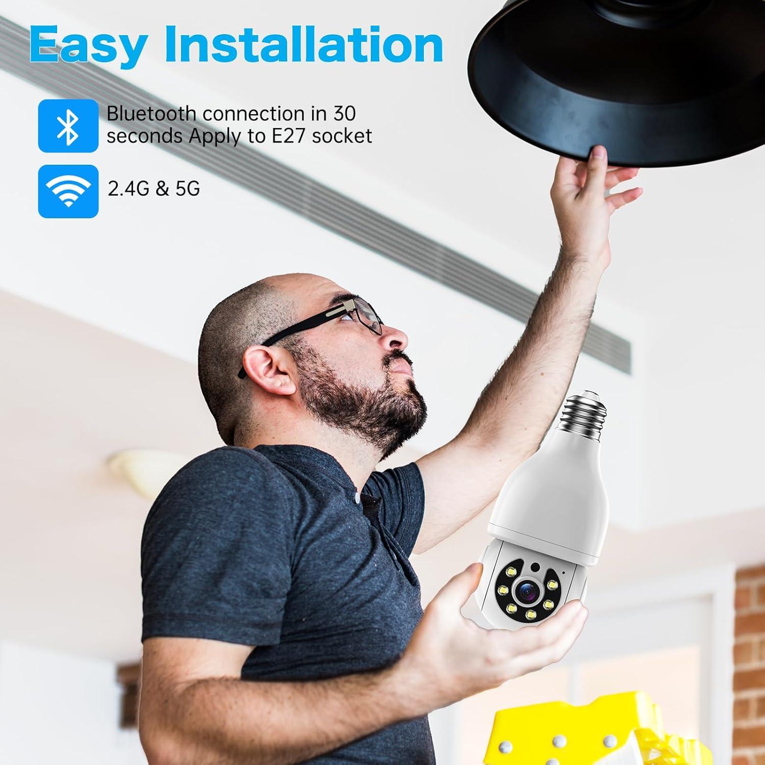 Cámara de Seguridad Inalámbrica WESECUU 2K con Bombilla WiFi