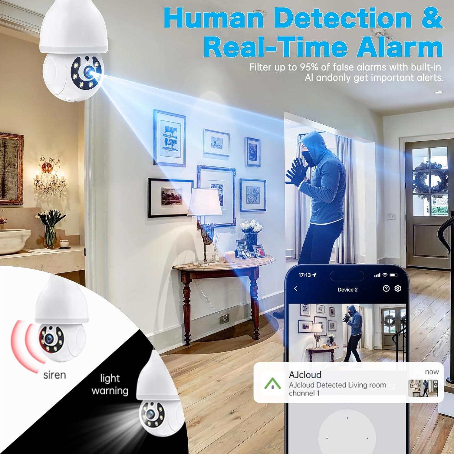 Cámara de Seguridad Inalámbrica WESECUU 2K con Bombilla WiFi