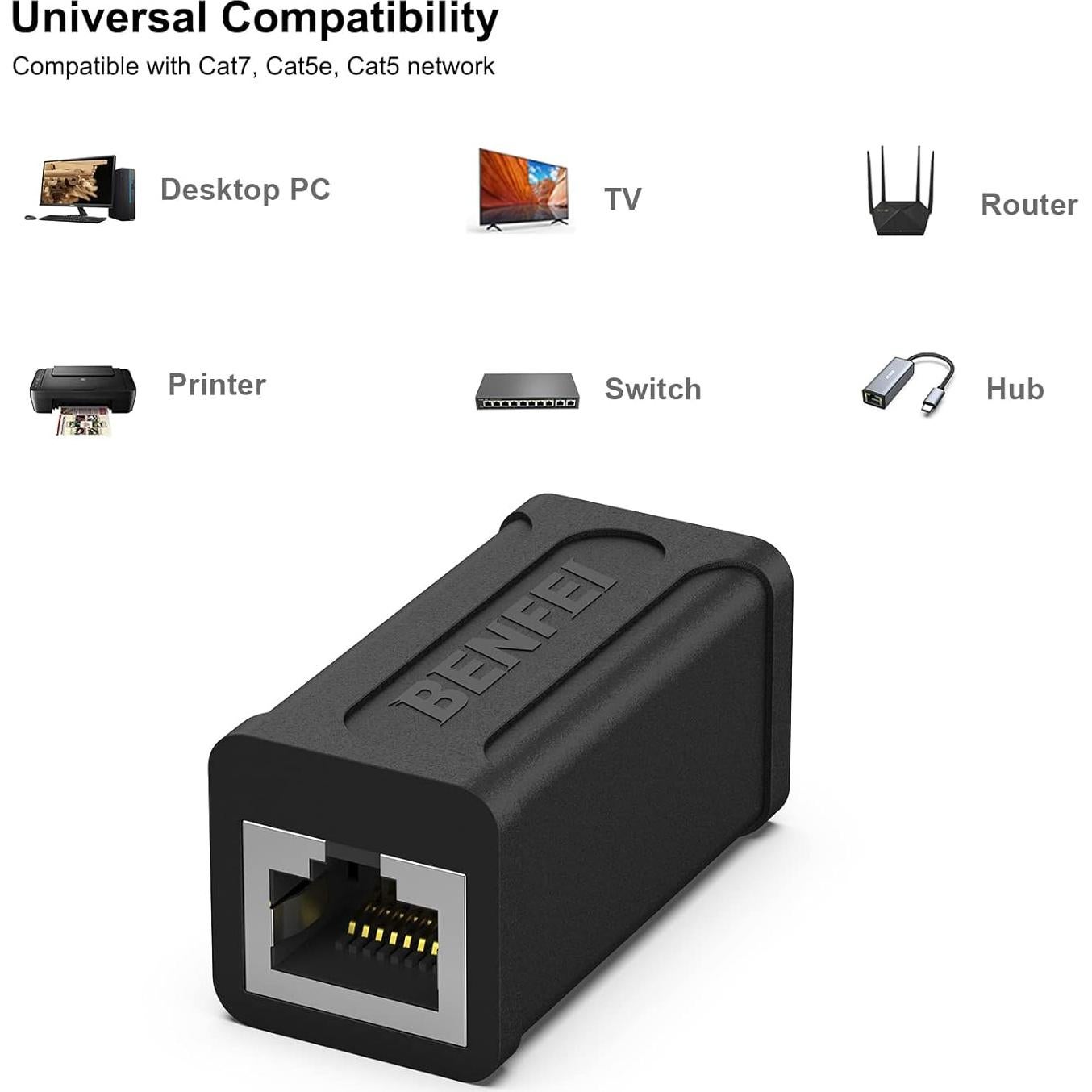 Acoplador RJ45 Hembras BENFEI Cat7 Cat6 Cat5e - Paquete de 5
