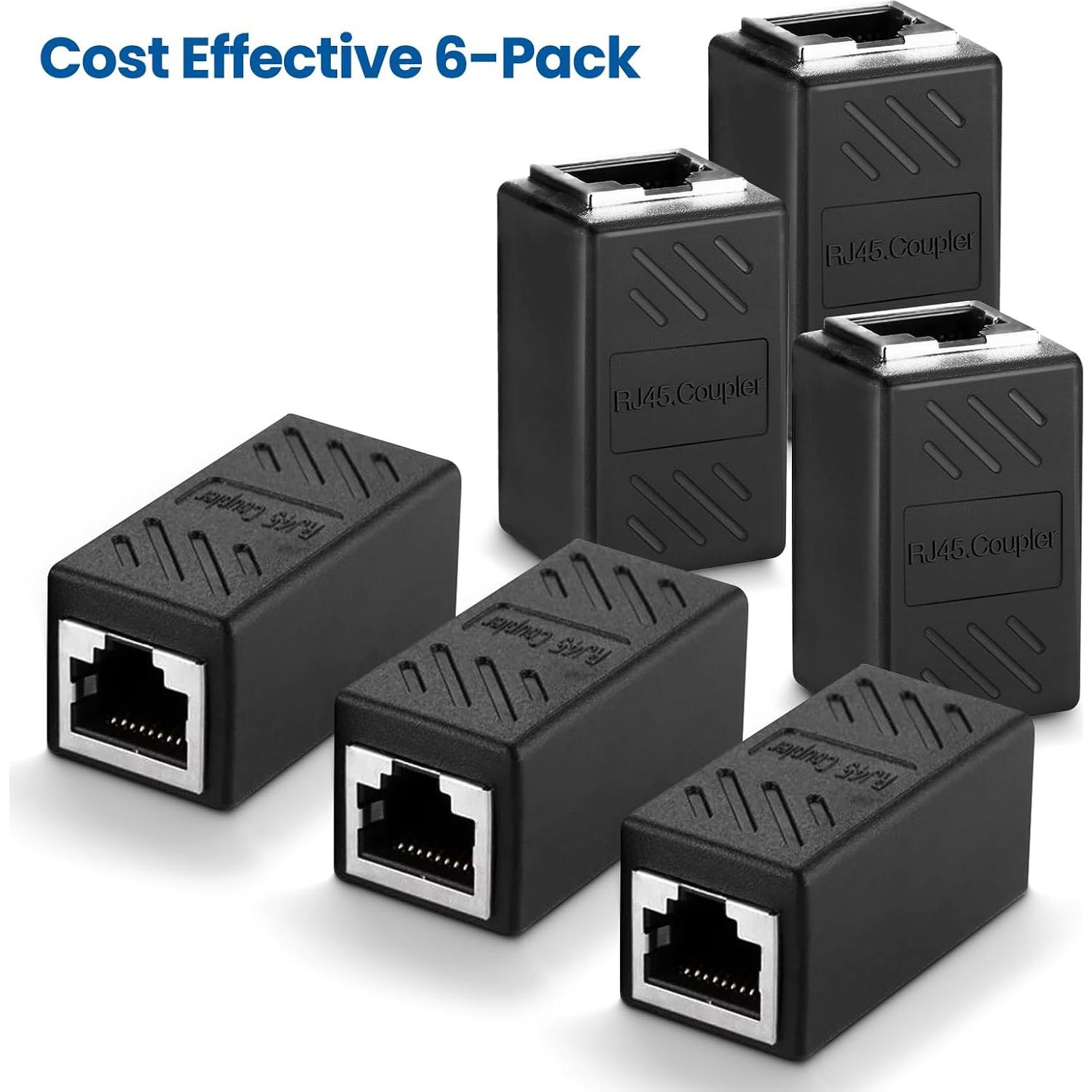 Paquete de 6 Acopladores RJ45 Cat6 QAWESDX - Adaptador Ethernet Hembra