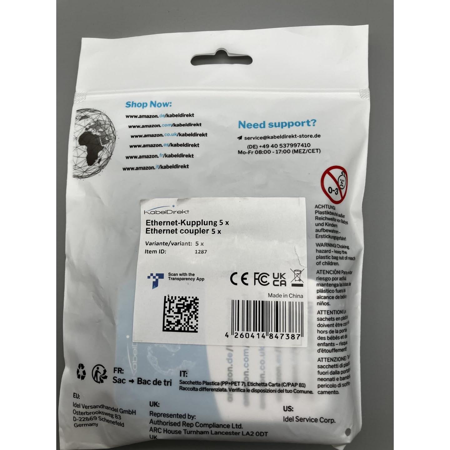 Acoplador Ethernet RJ45 KabelDirekt CAT 7 5x - Extensor 10Gbit/s