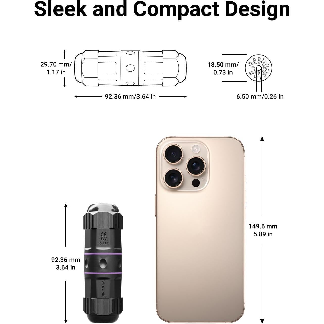 Acoplador RJ45 Impermeable VCELINK Cat6 IP68 6-Pack 8.2cm
