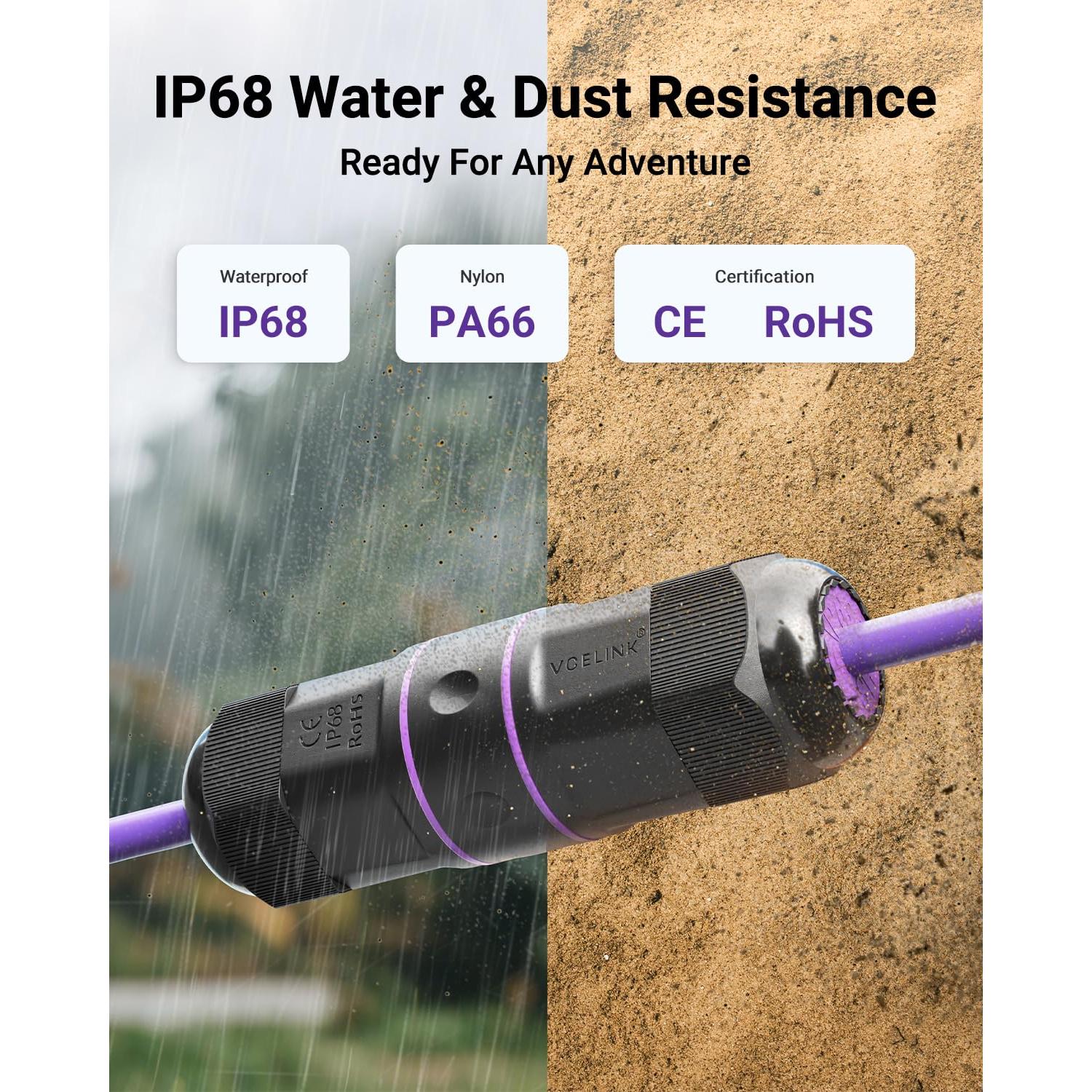 Acoplador RJ45 Impermeable VCELINK Cat6 IP68 6-Pack 8.2cm