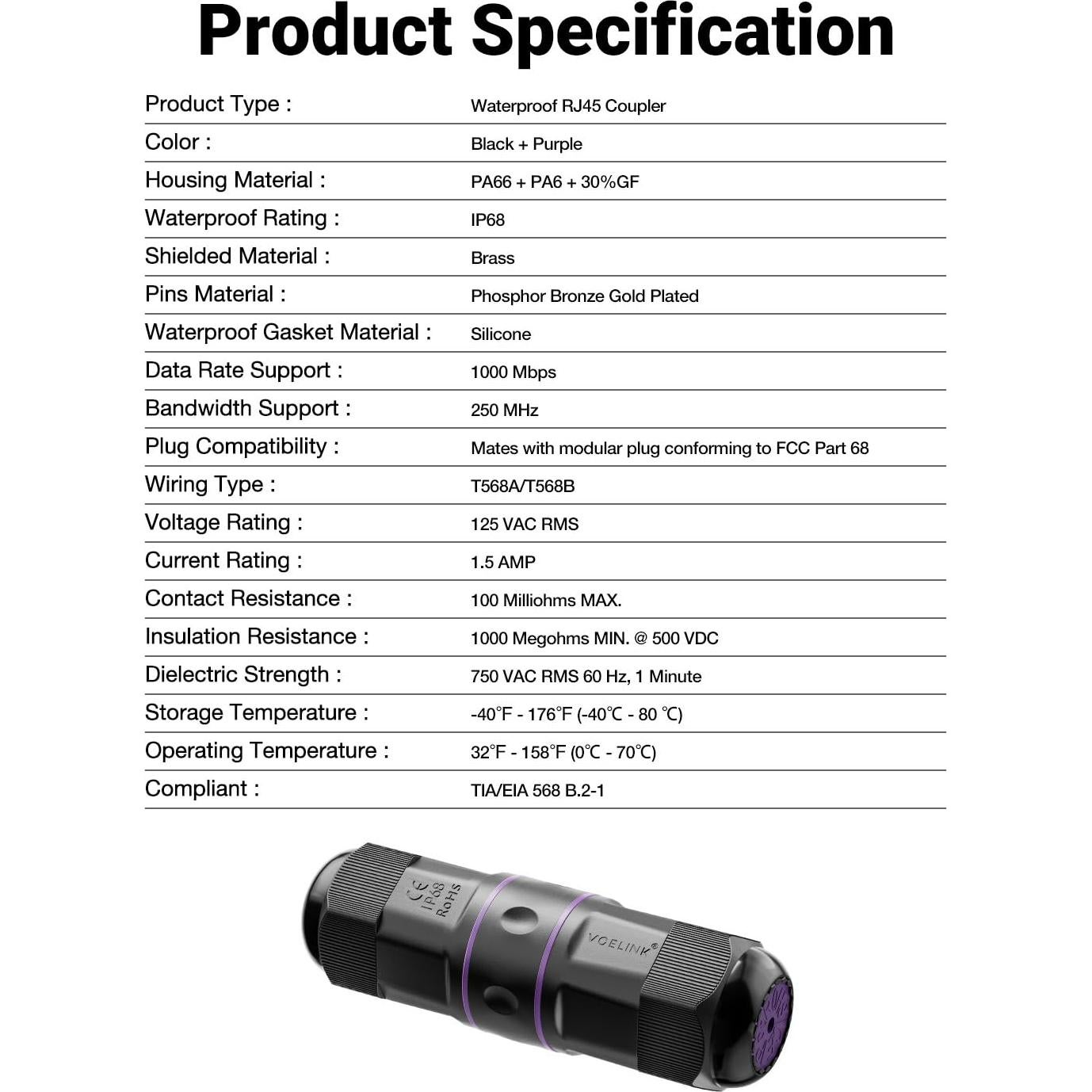Acoplador RJ45 Impermeable VCELINK Cat6 IP68 6-Pack 8.2cm