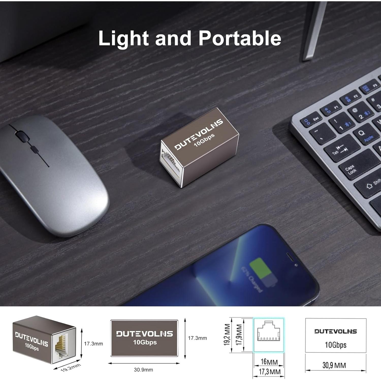 Acoplador Ethernet Dutevolns 10Gbps RJ45 Femenino a Femenino