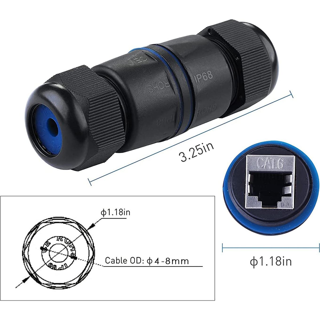 Conector RJ45 Impermeable Tedgetal 2 Paquete Cat6 250MHz