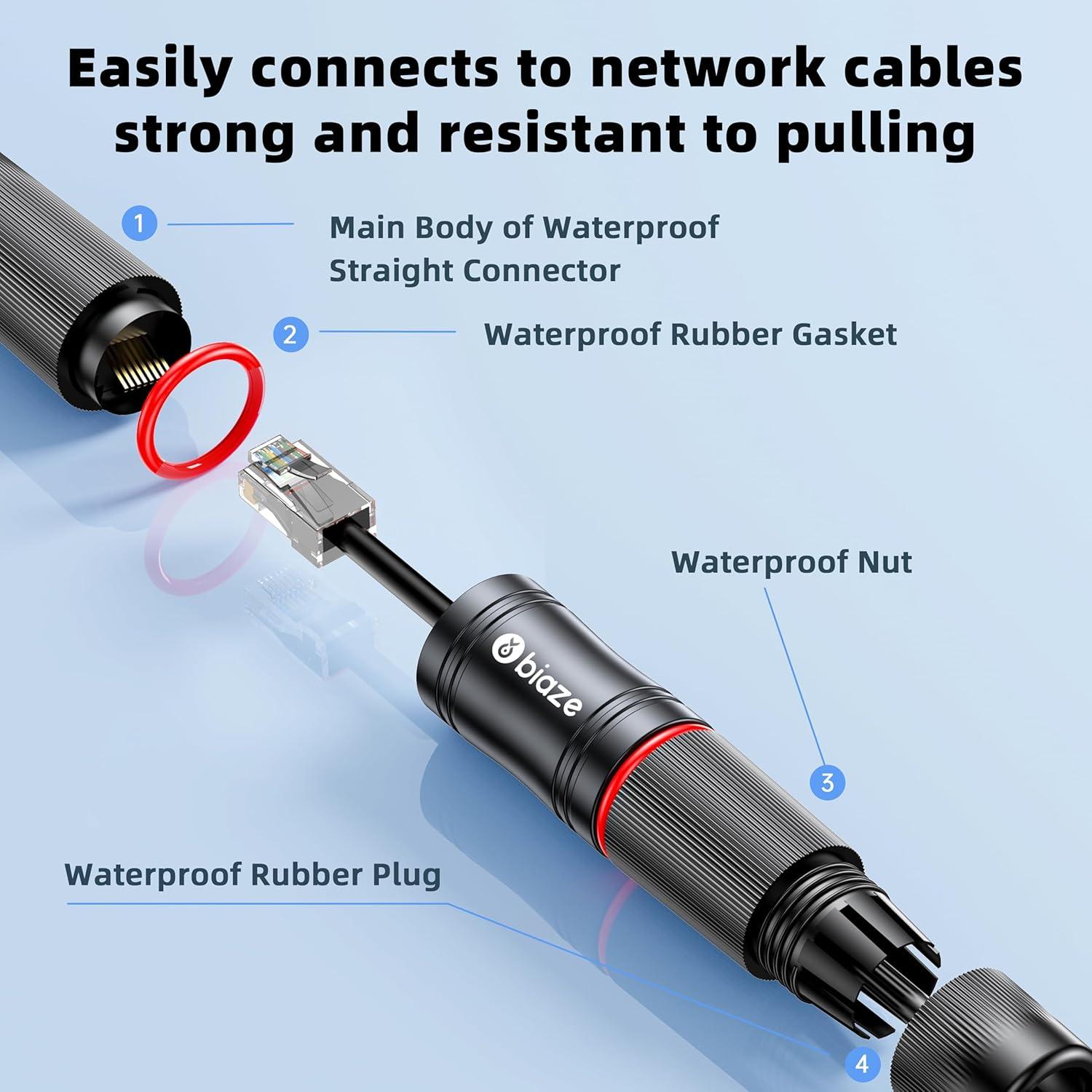 Acoplador Ethernet RJ45 a Prueba de Agua Biaze - Cat7/Cat6/Cat5e