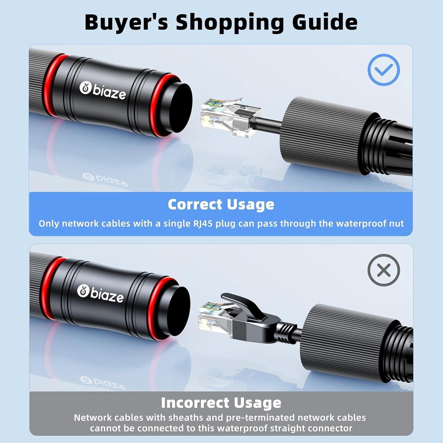 Acoplador Ethernet RJ45 a Prueba de Agua Biaze - Cat7/Cat6/Cat5e