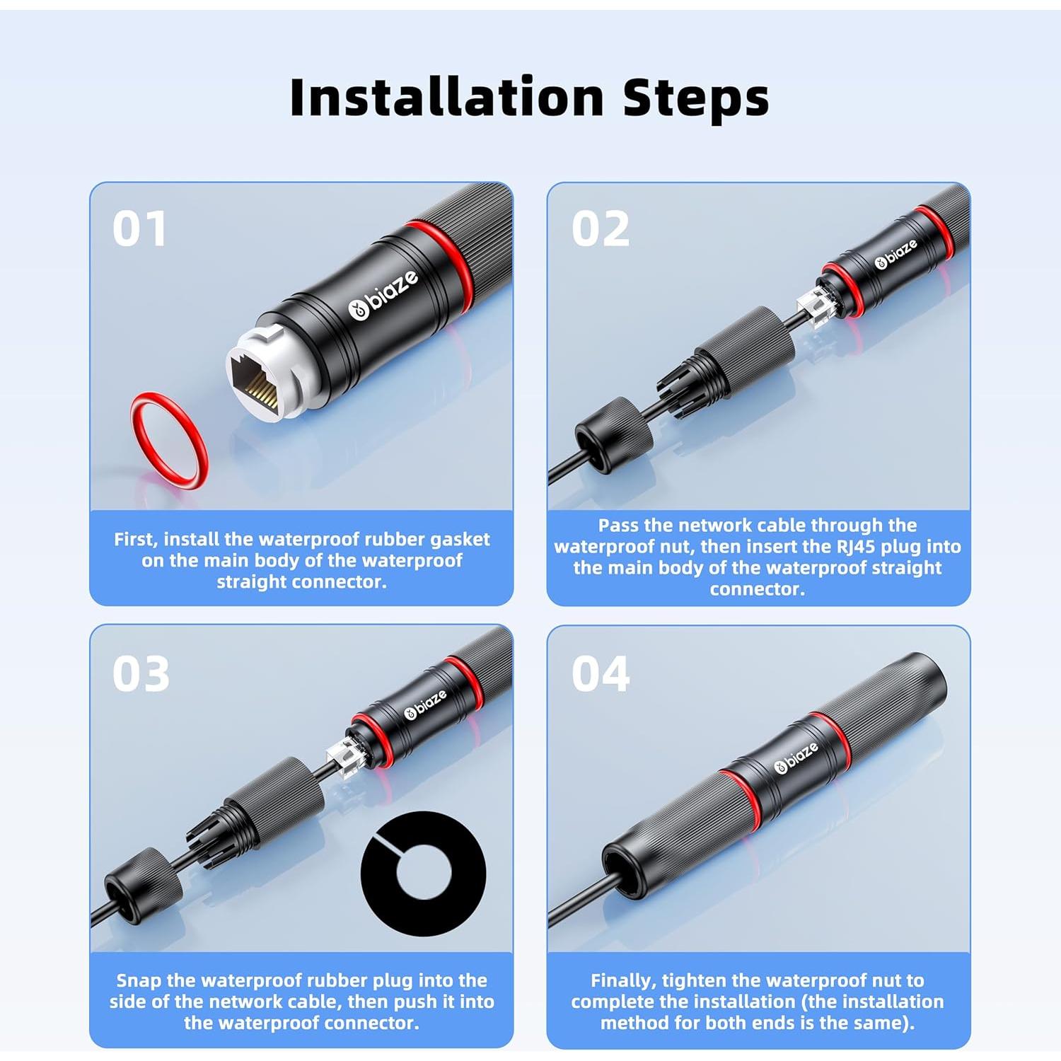 Acoplador Ethernet RJ45 a Prueba de Agua Biaze - Cat7/Cat6/Cat5e