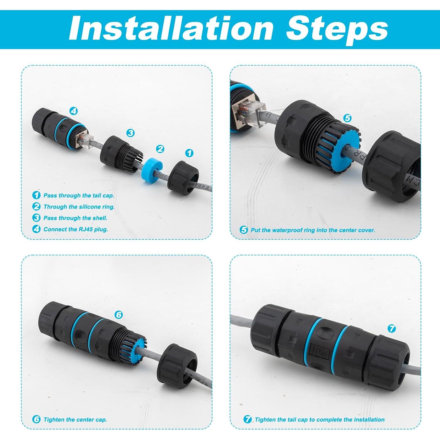 Acoplador RJ45 Cat6 impermeable IP68 10Gbps - Paquete de 2