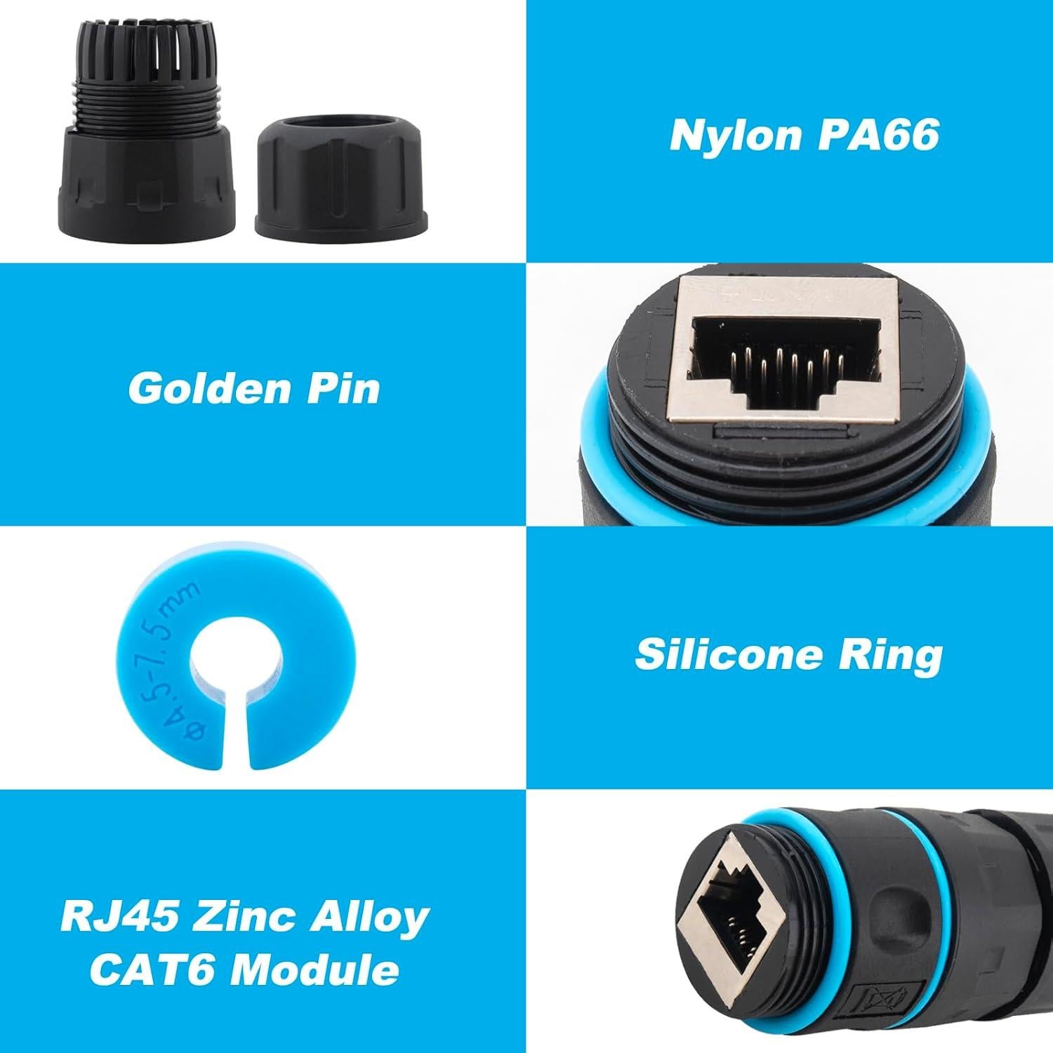 Acoplador RJ45 Cat6 impermeable IP68 10Gbps - Paquete de 2