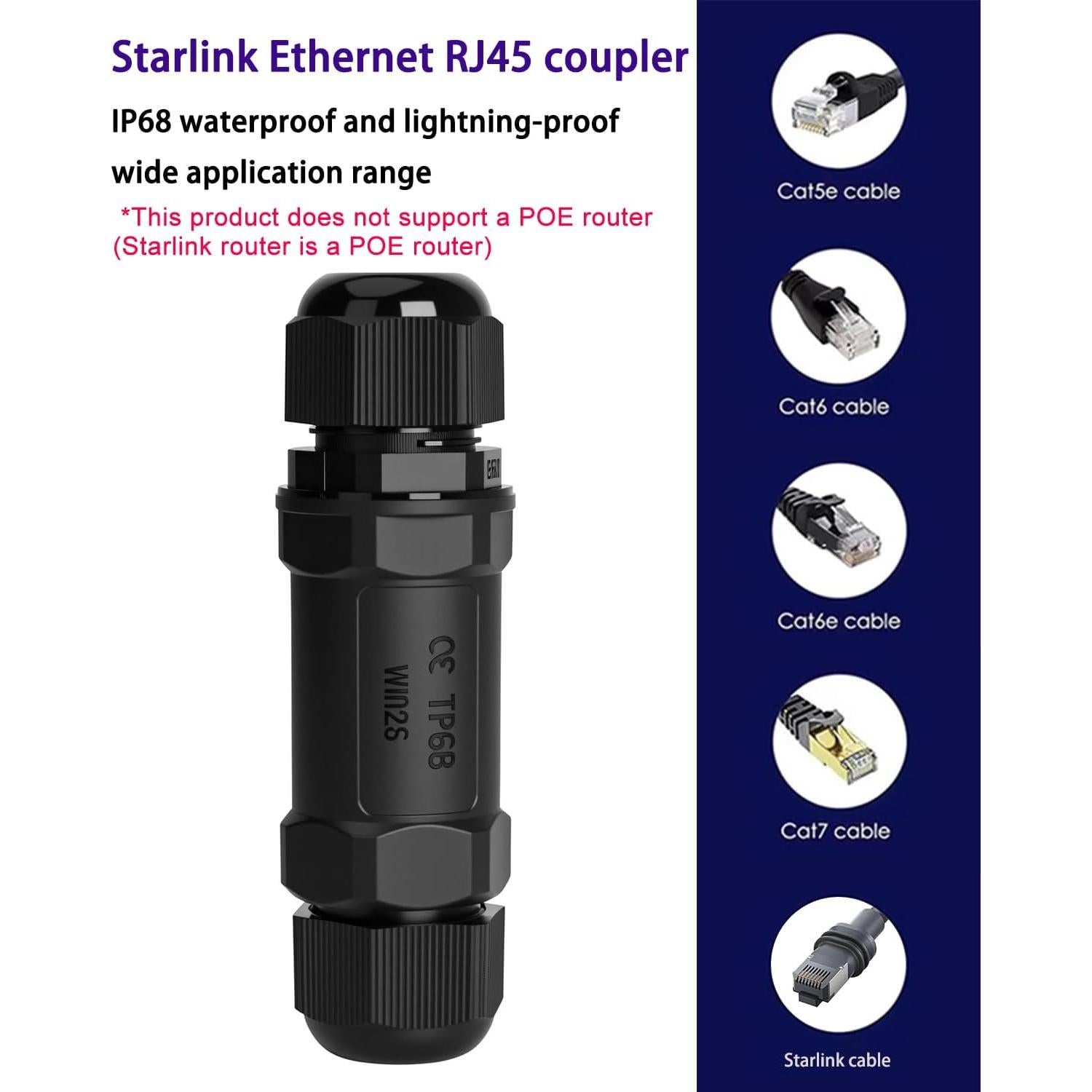 Acoplador RJ45 a Prueba de Agua Starlink - IP68, Protección Rayos