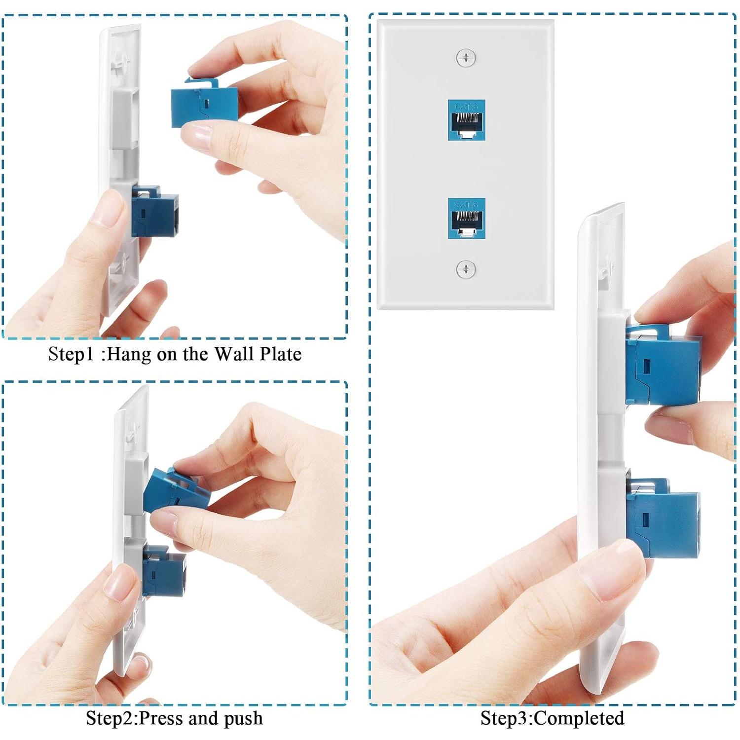 Placa de Pared Ethernet 2 Puertos RJ45 Cat6 Weewooday Azul