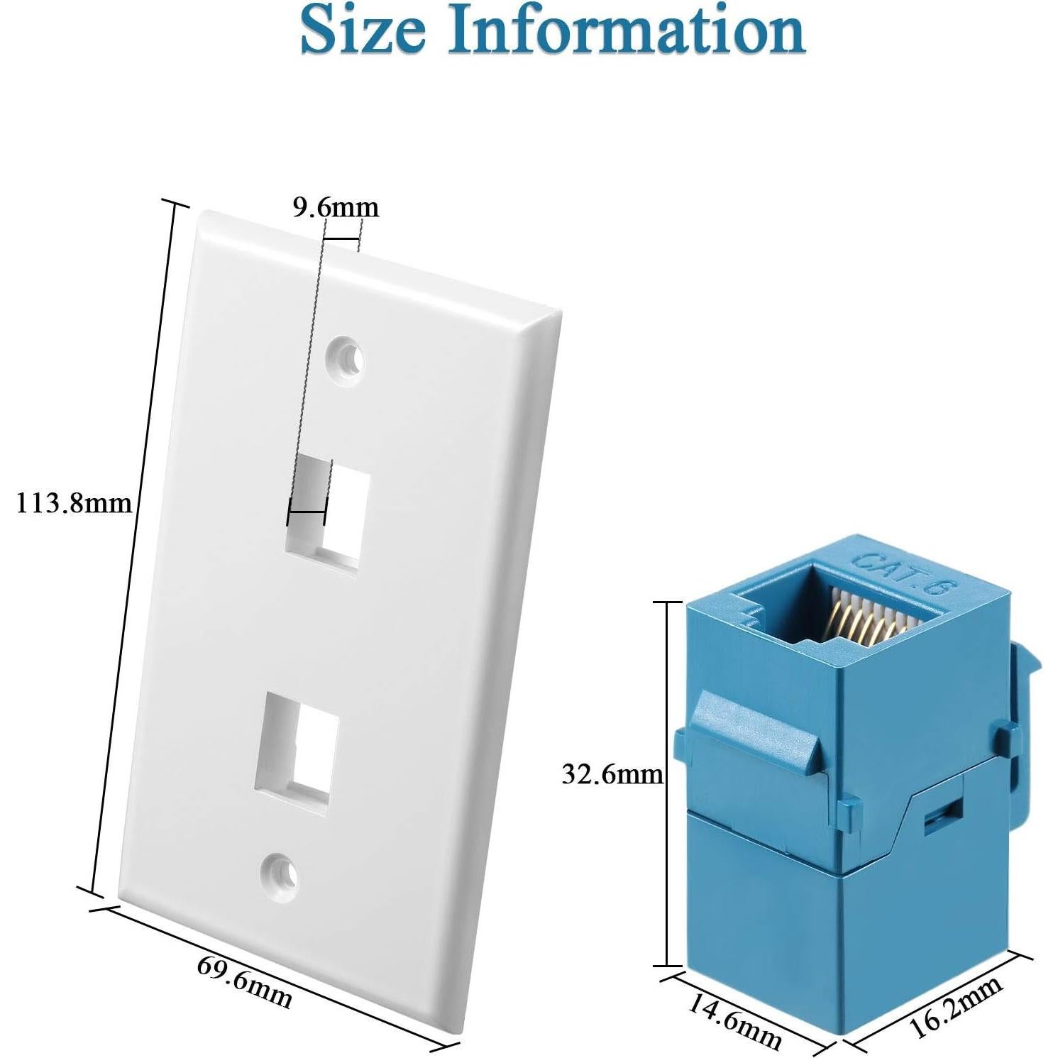 Placa de Pared Ethernet 2 Puertos RJ45 Cat6 Weewooday Azul