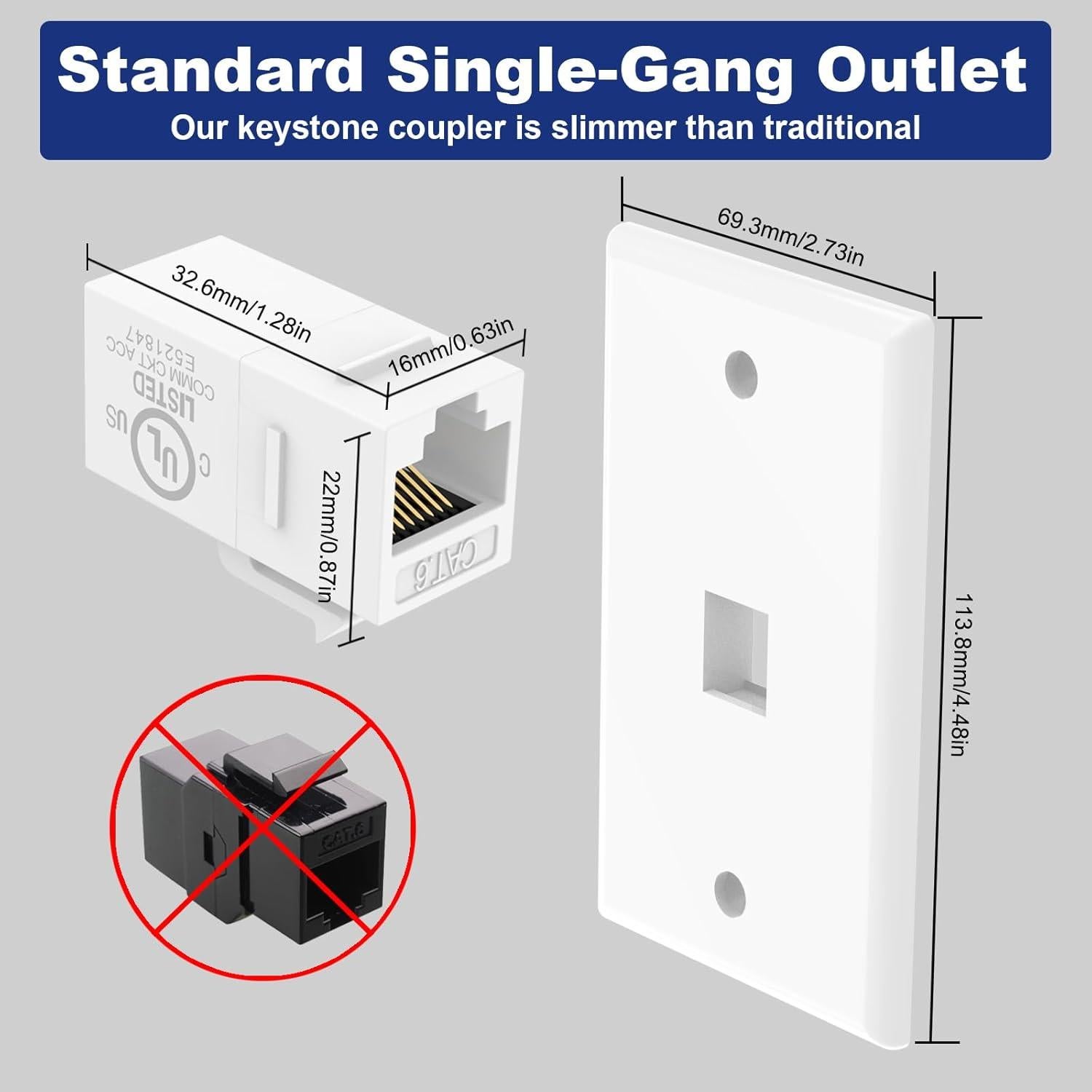 Placa de Pared Ethernet VCE Cat6 Hembrado 1 Puerto Blanca (2 Unidades)