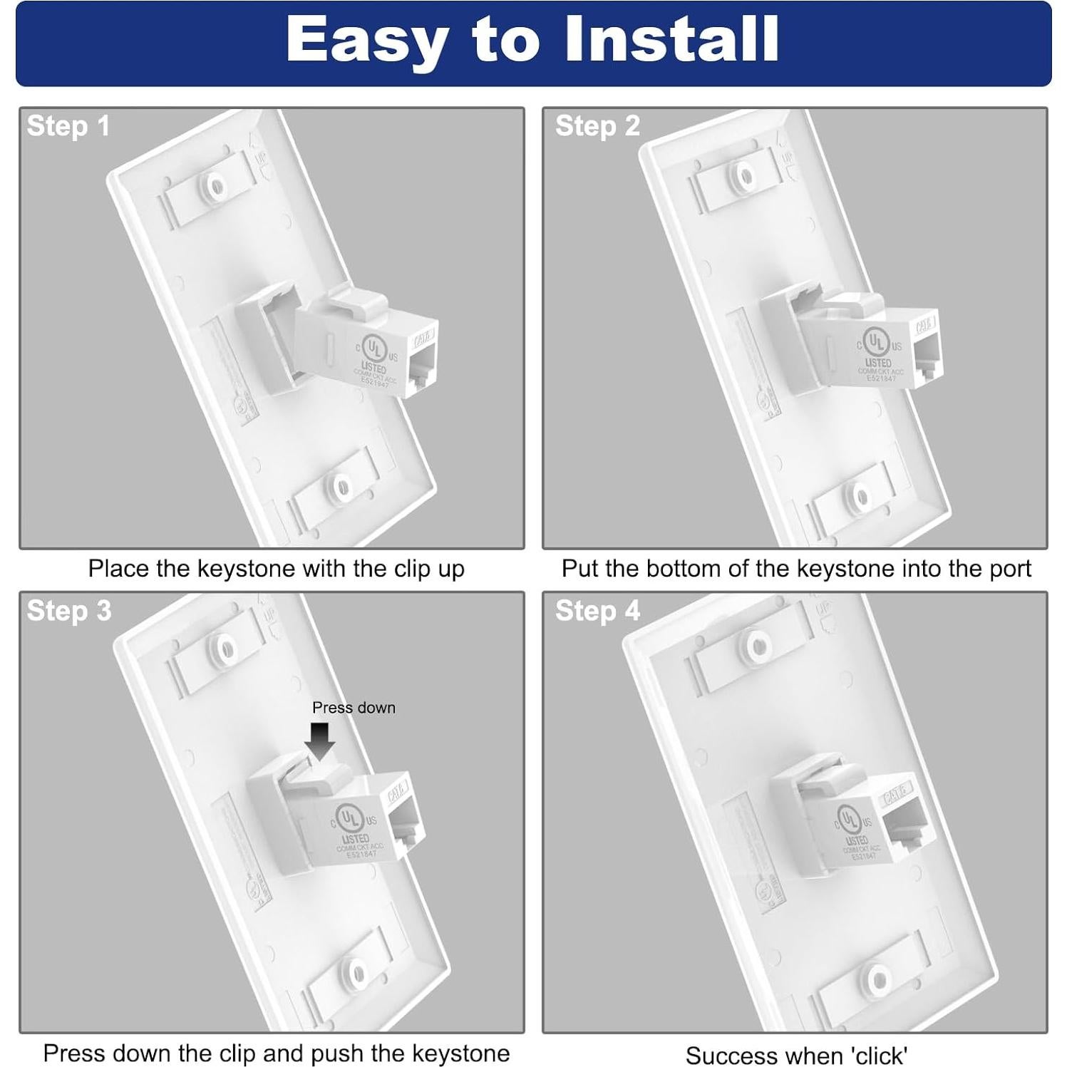 Placa de Pared Ethernet VCE Cat6 Hembrado 1 Puerto Blanca (2 Unidades)