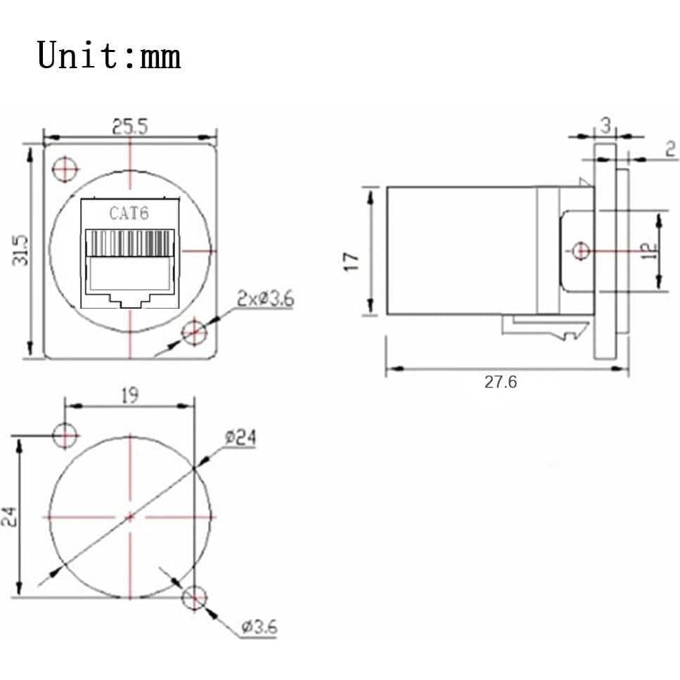 5 Conectores RJ45 Cat6 Montaje en Panel ANMBEST Hembra a Hembra