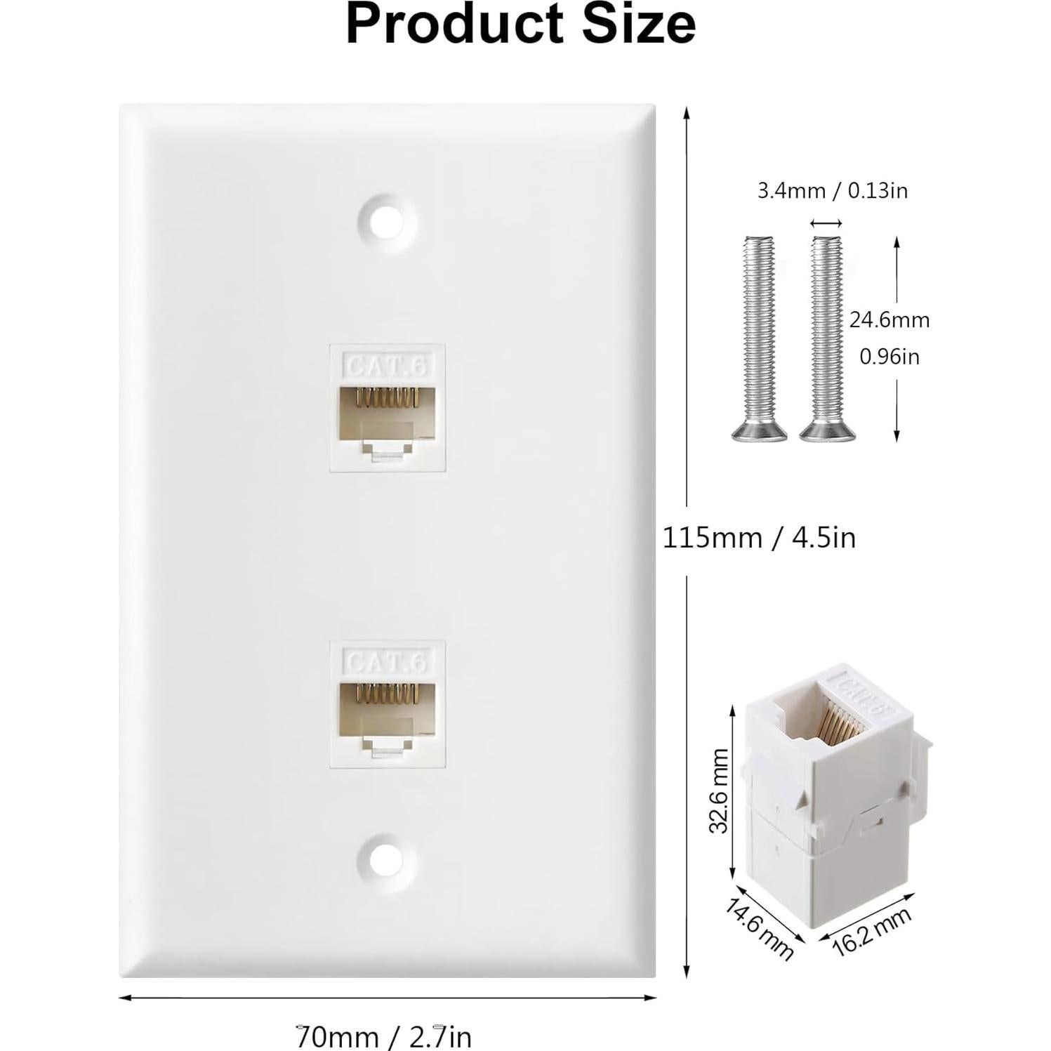 Placa de Pared Ethernet 2 Puertos Cat6 EastStarTech Blanca