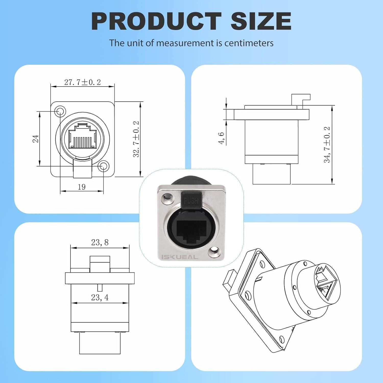 6PCS Conector RJ45 Femenino a Femenino IP65 Iskueal