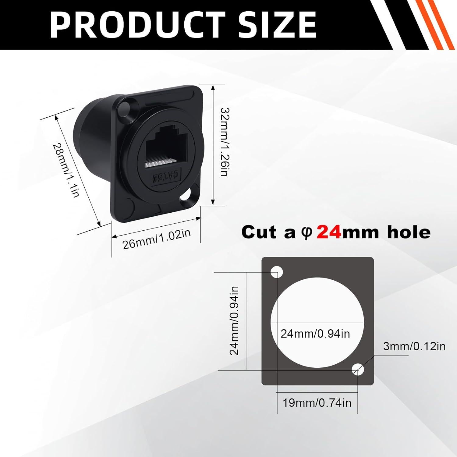Adaptador de Montaje en Panel RJ45 Cat5e Hembrado D-Type