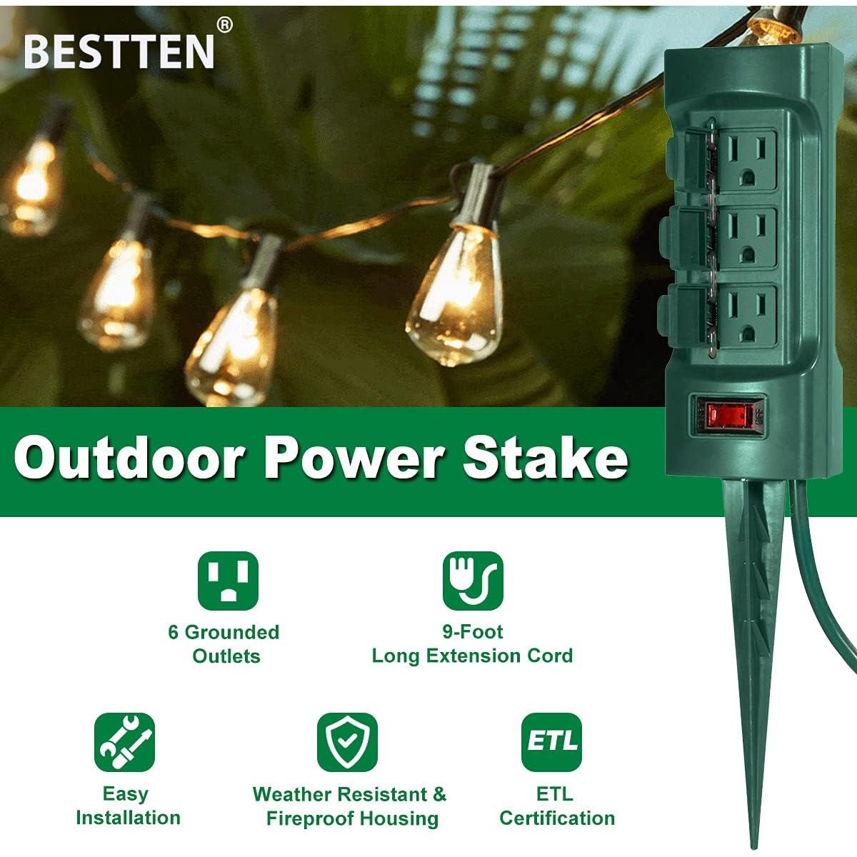 Estaca de Potencia Exterior BESTTEN 6 Salidas 9 Pies Verde