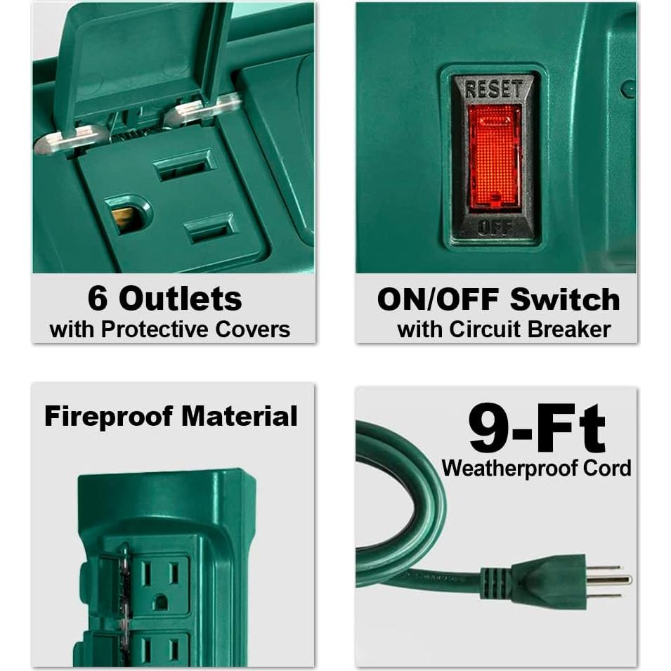 Estaca de Potencia Exterior BESTTEN 6 Salidas 9 Pies Verde