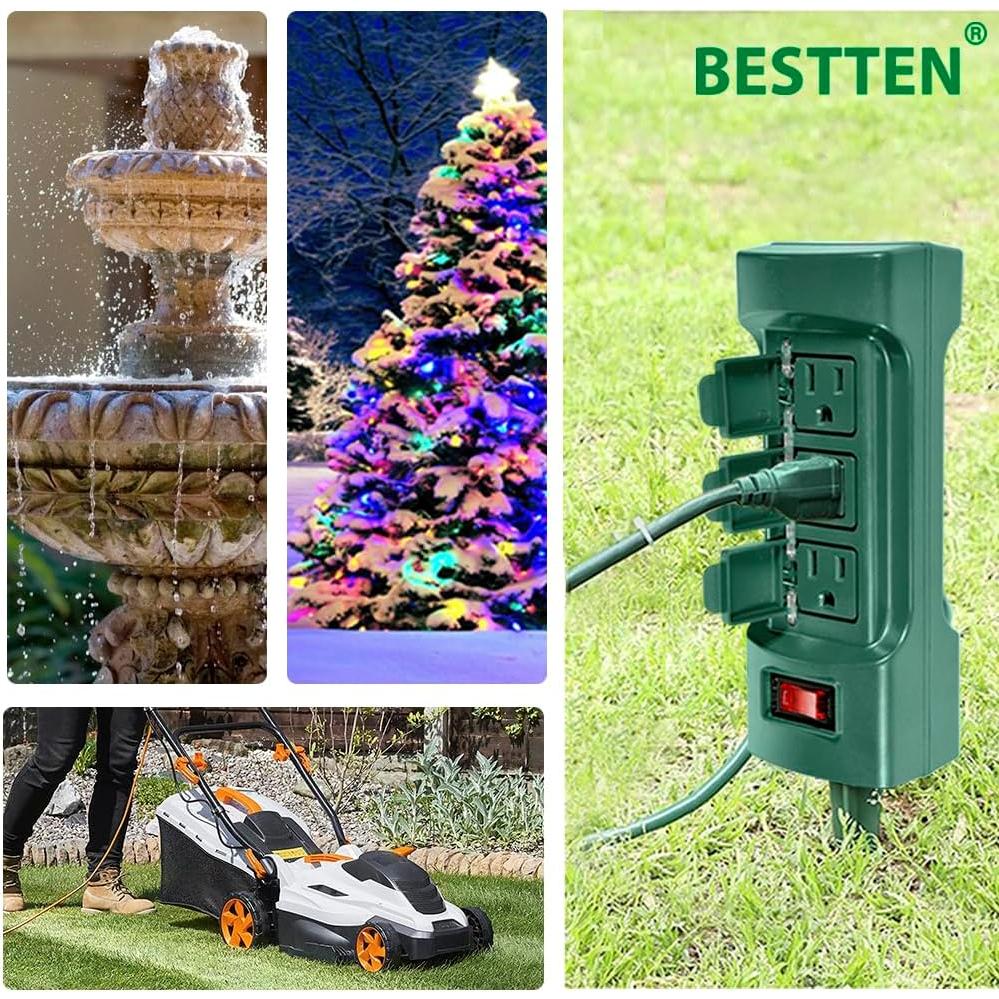 Estaca de Potencia Exterior BESTTEN 6 Salidas 9 Pies Verde