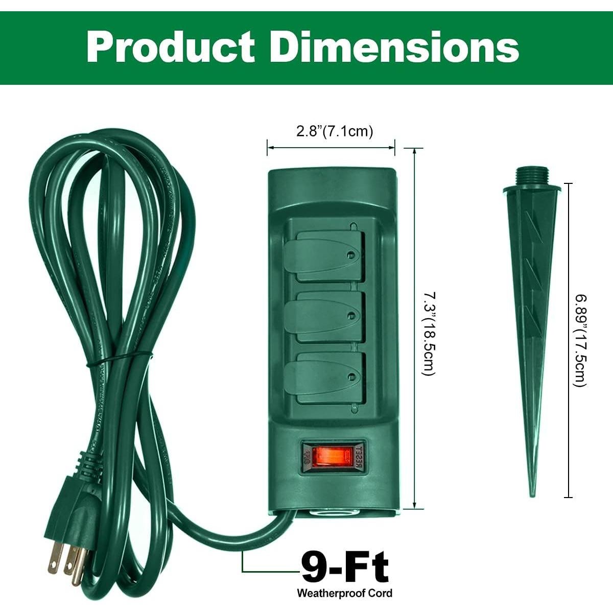 Estaca de Potencia Exterior BESTTEN 6 Salidas 9 Pies Verde