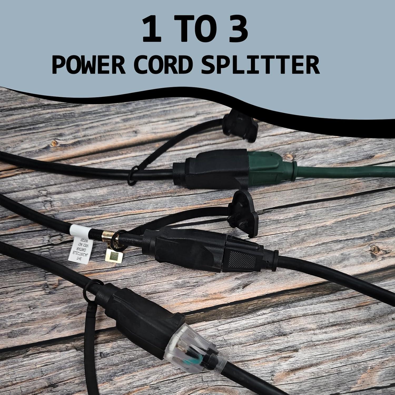 Divisor de Enchufe 1 a 3 EP 0.88m Negro Resistente Exterior