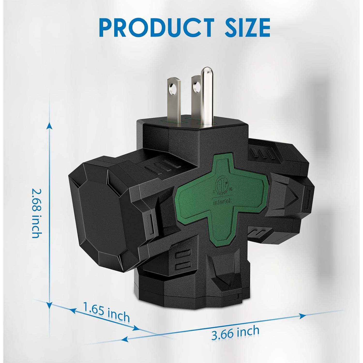 K KASONIC Adaptador Múltiple Eléctrico 3 Vías Verde ETL 1875W