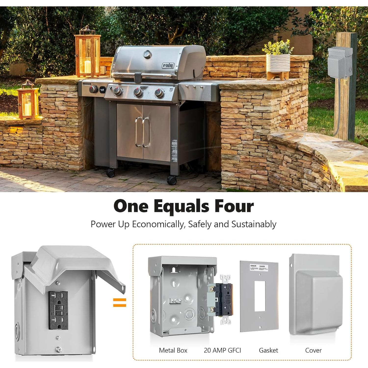 Caja de Salida Exterior SURAIELEC GFCI 20 AMP a Prueba de Agua