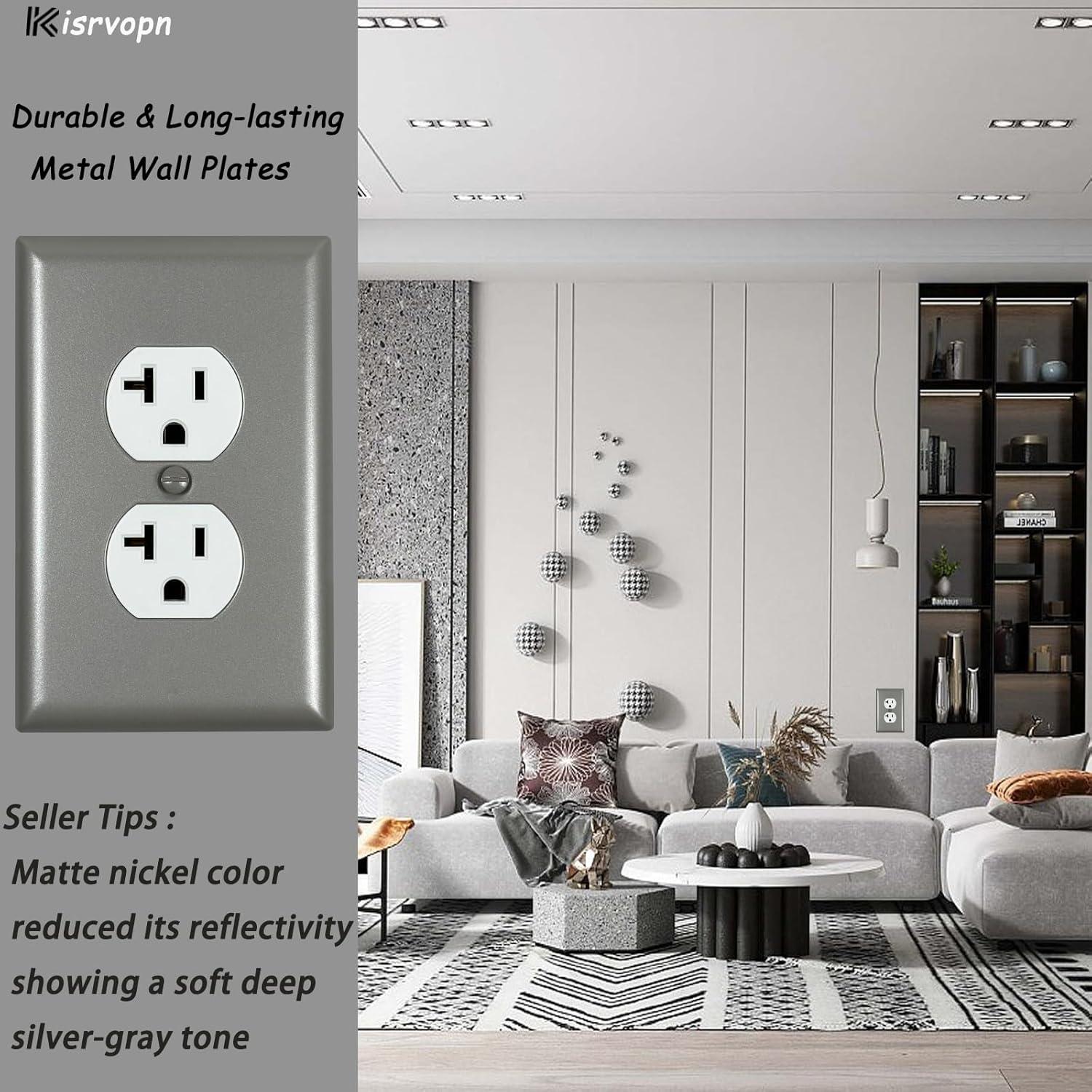 Cubiertas de Enchufes de Metal Kisrvopn Níquel Mate 4 PK