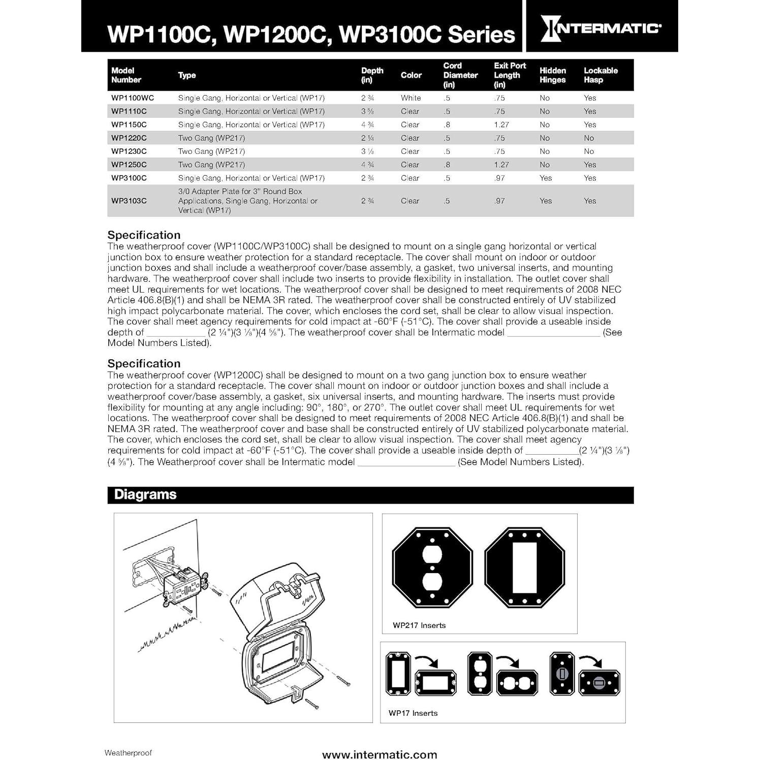 Caja Redonda Exterior Intermatic WP3103C 1 Gang Transparente
