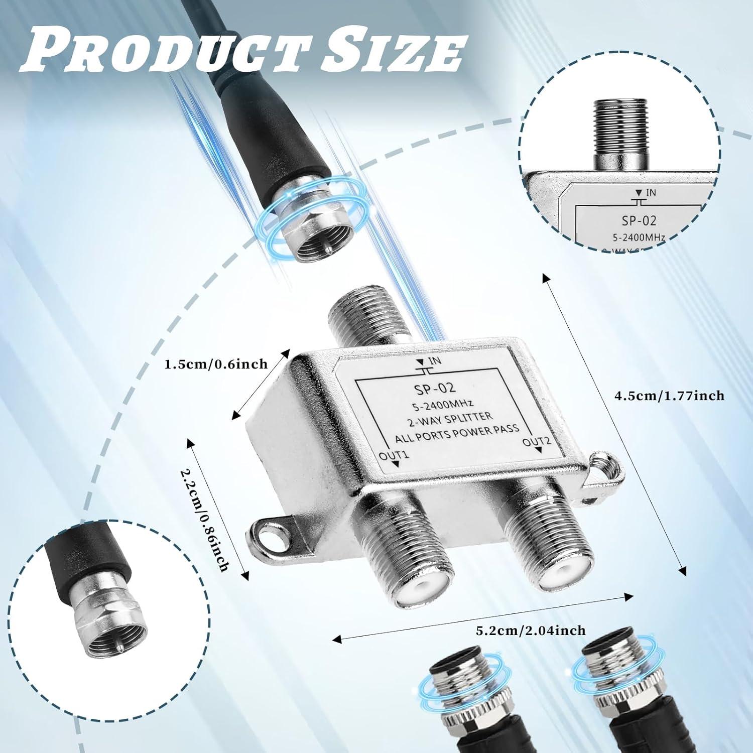 Divisor Coaxial 2 Vías Zyghjort 5-2400MHz para TV e Internet