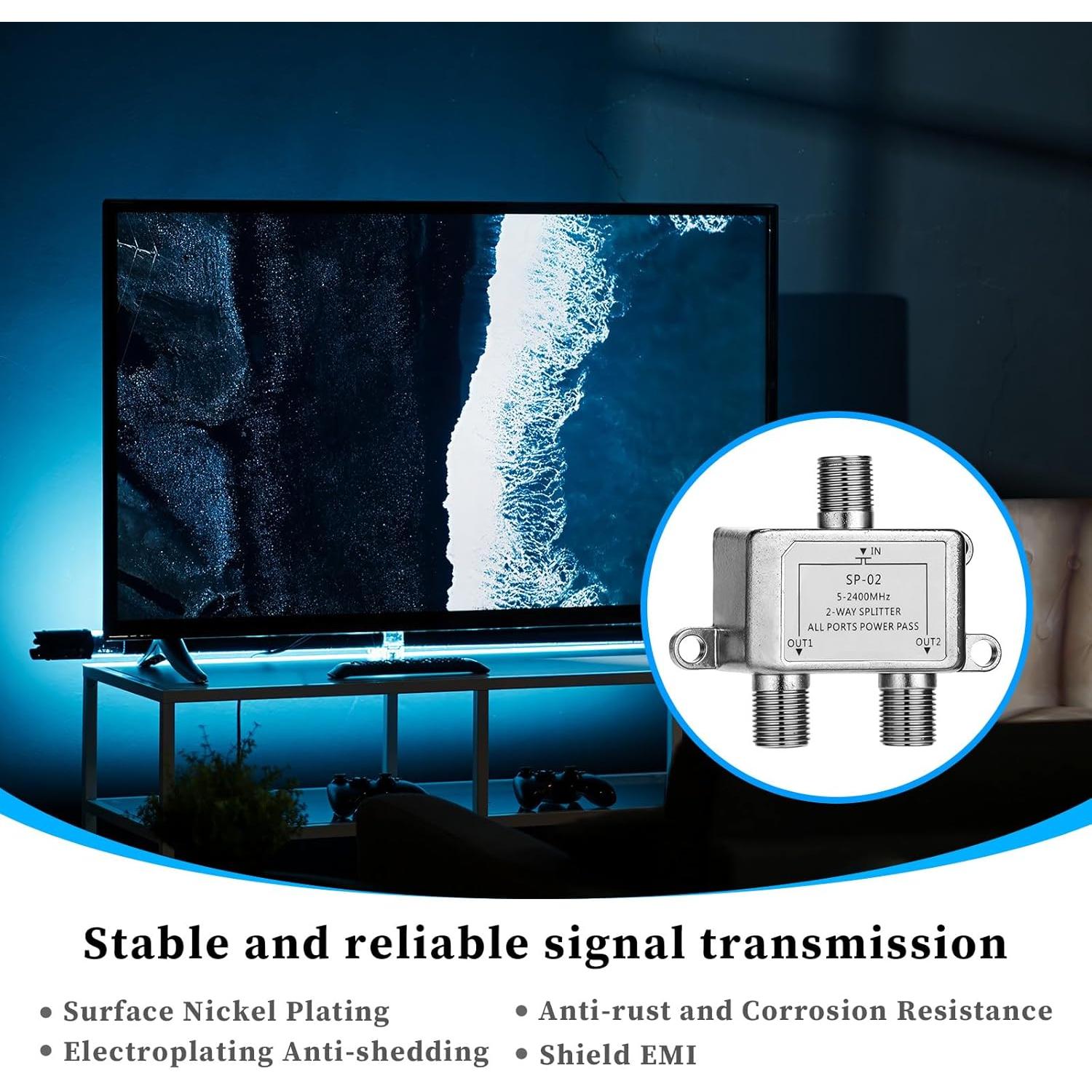 Divisor Coaxial 2 Vías Zyghjort 5-2400MHz para TV e Internet
