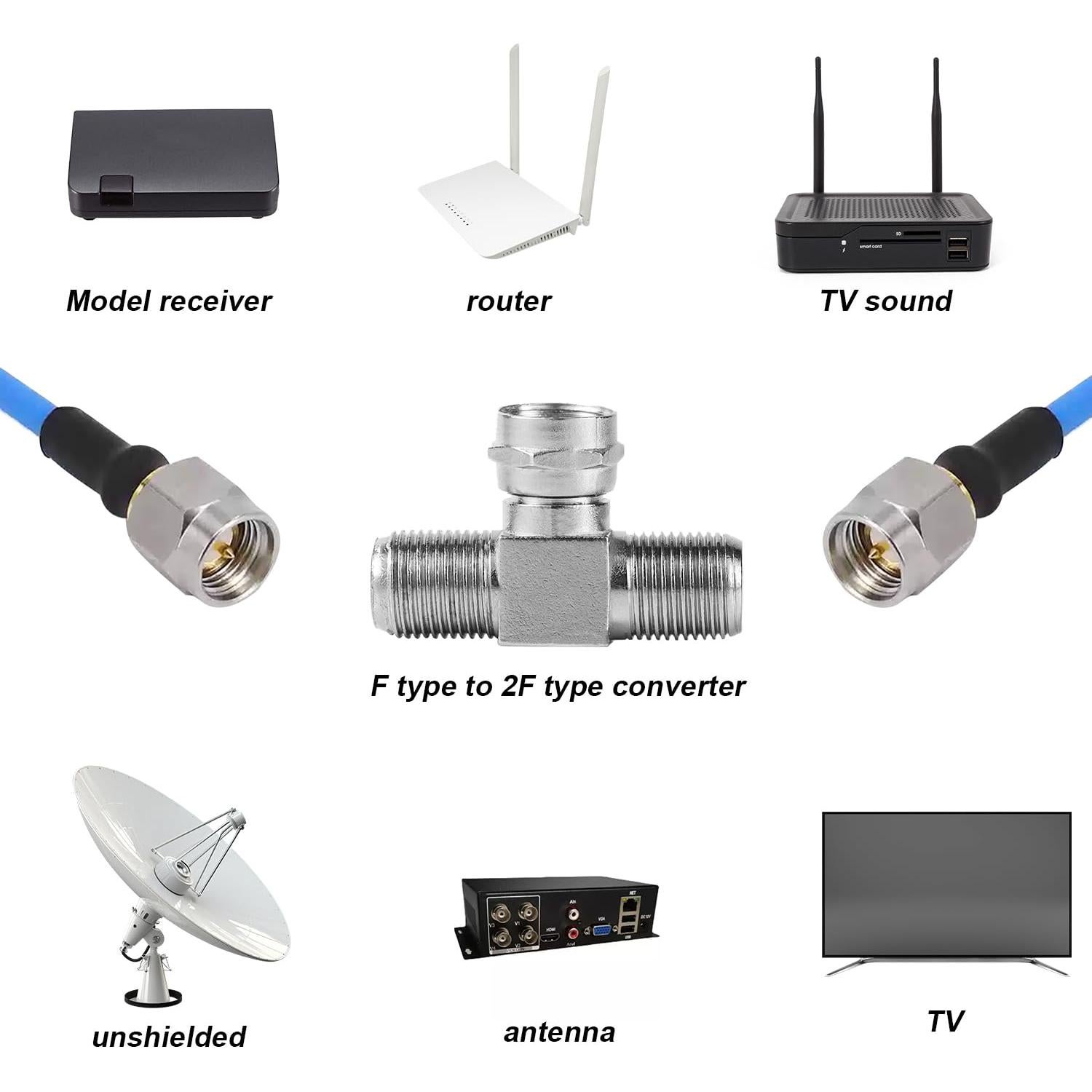 Divisor de Cable Coaxial 2 en 1 Aleación de Zinc 3 Vías