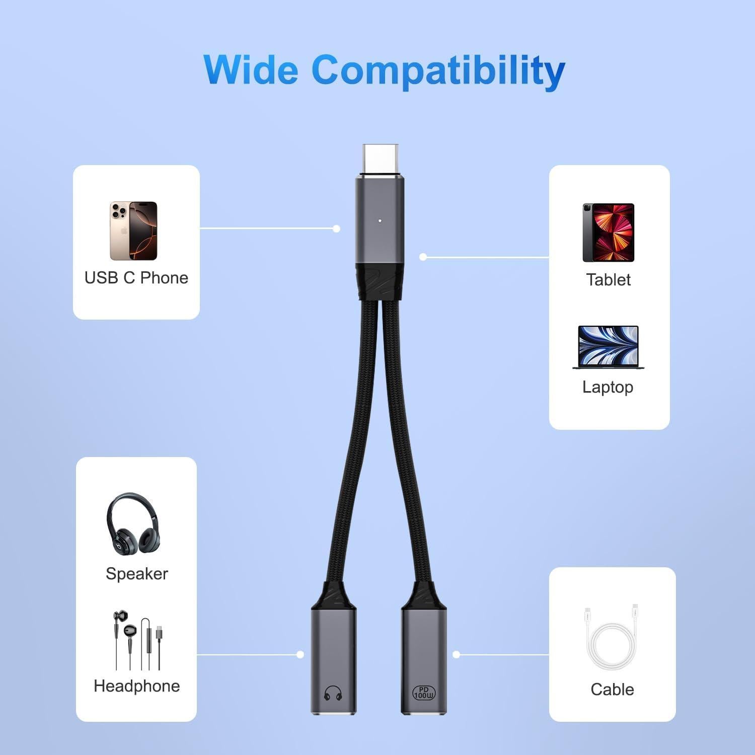 Adaptador USB C a Auriculares y Cargador 100W JBJBBG
