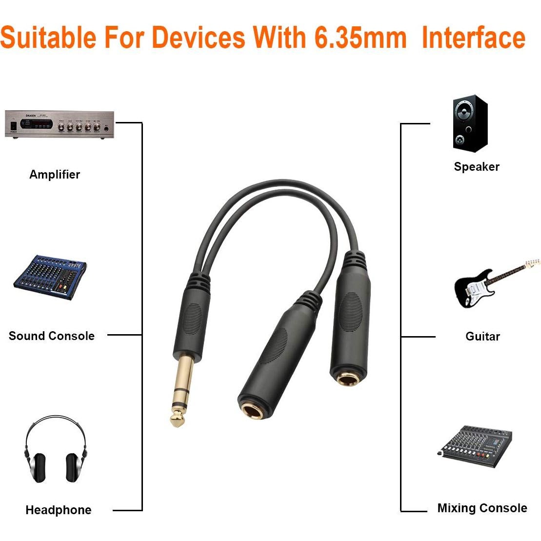 Cable Divisor Estéreo Tisino 6.35mm Macho a Doble Hembra 20cm