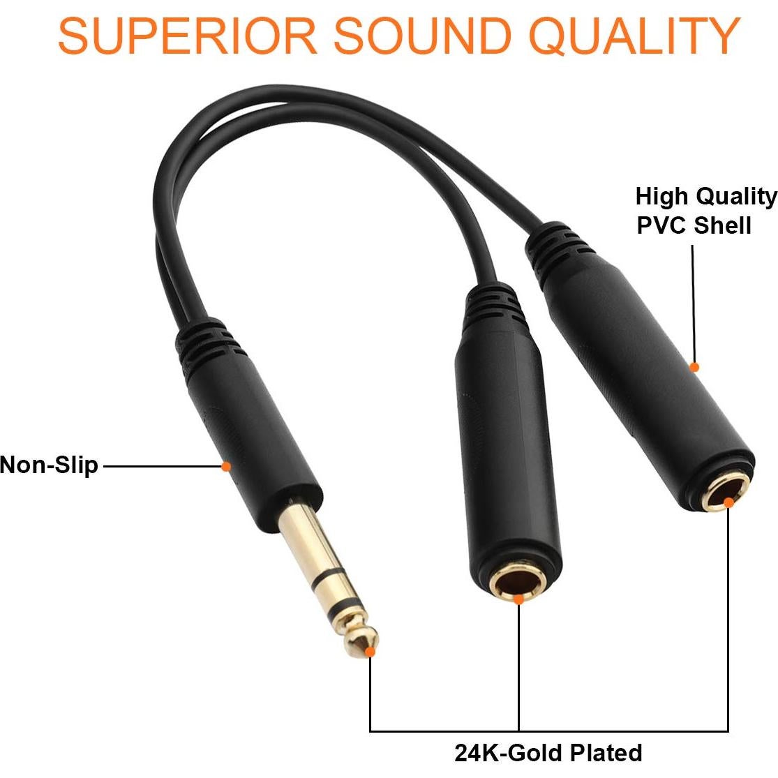 Cable Divisor Estéreo Tisino 6.35mm Macho a Doble Hembra 20cm