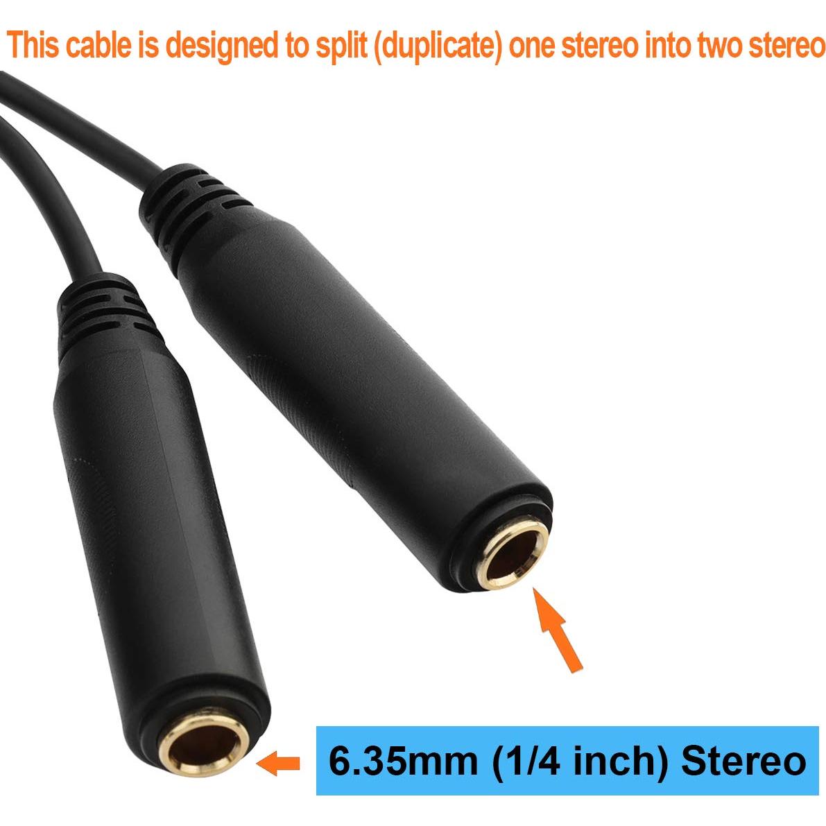 Cable Divisor Estéreo Tisino 6.35mm Macho a Doble Hembra 20cm