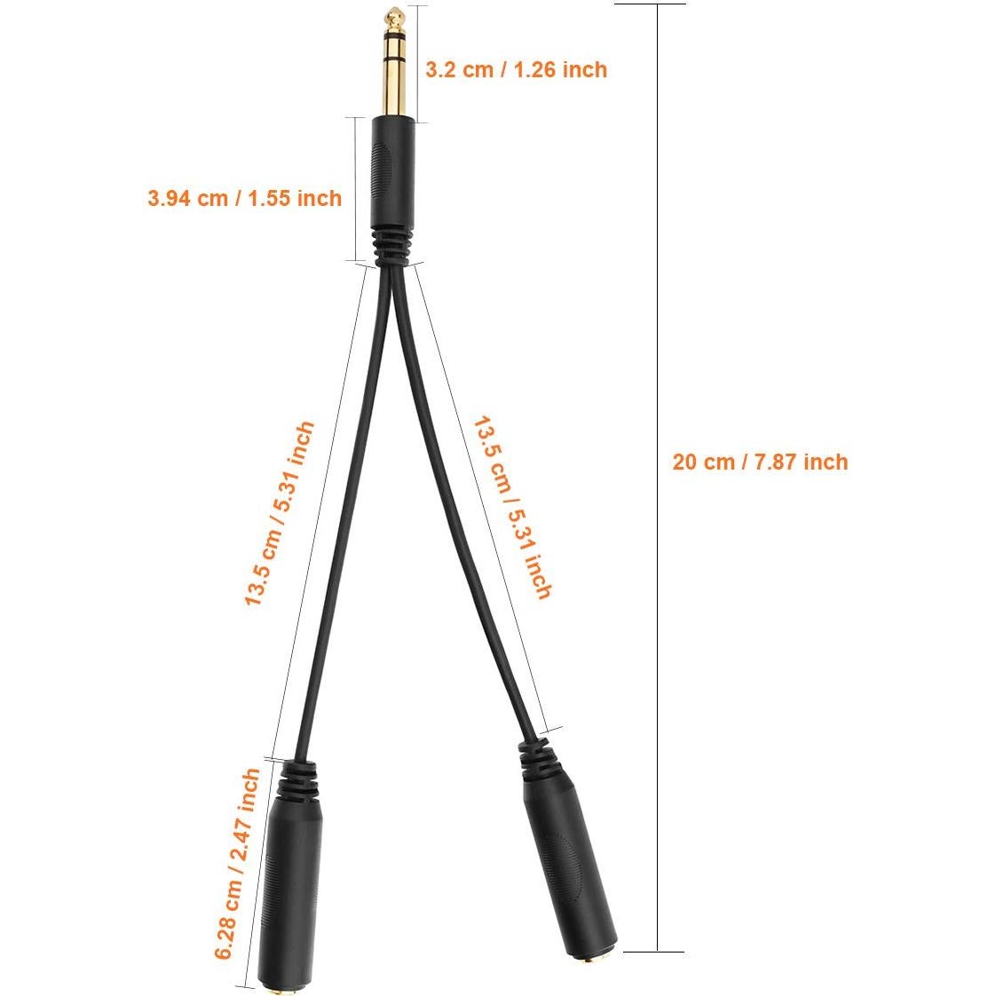 Cable Divisor Estéreo Tisino 6.35mm Macho a Doble Hembra 20cm