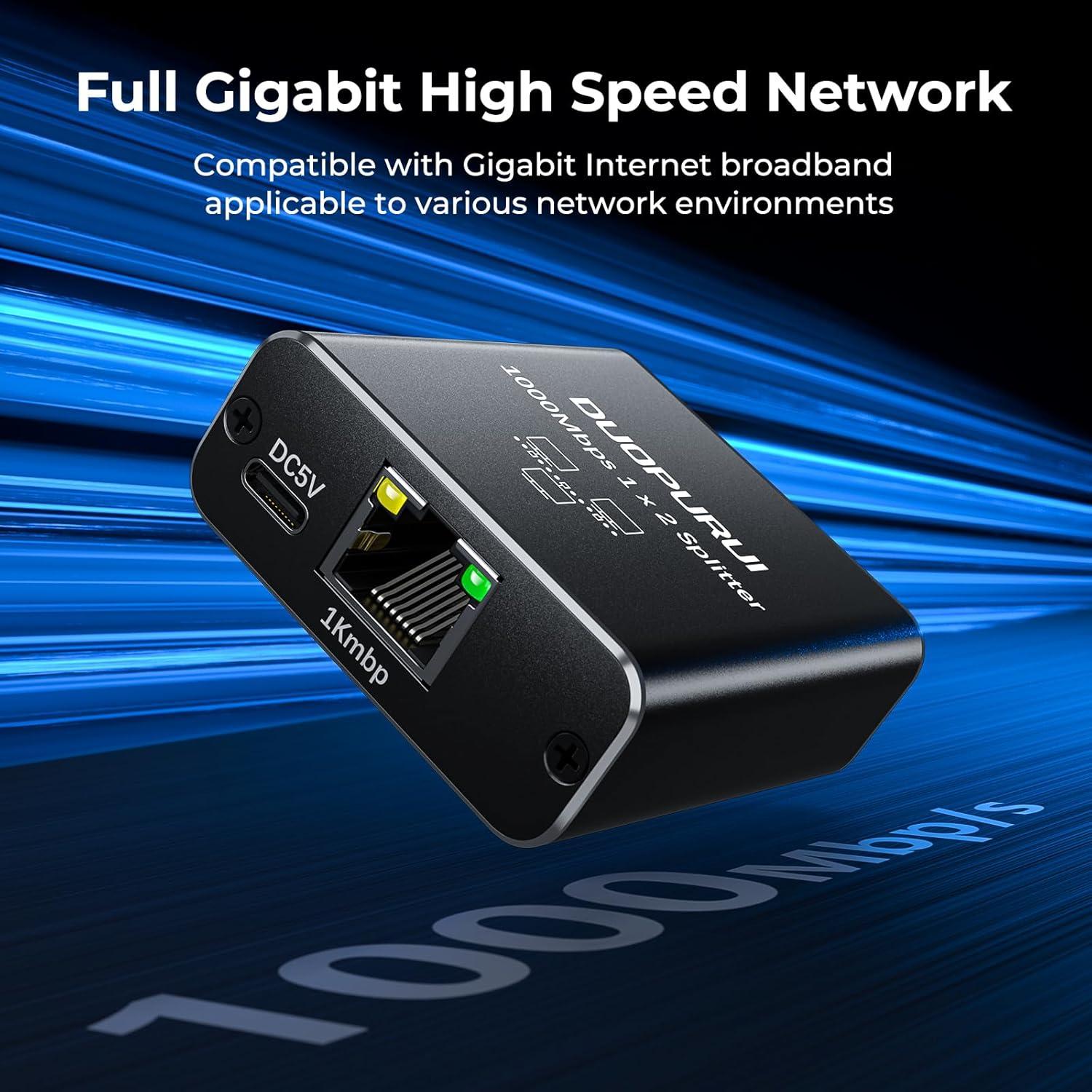 Divisor Ethernet 1 a 2 Duopurui 1000Mbps Plug and Play